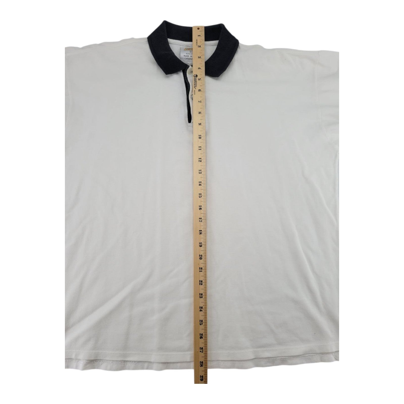 Prima White Polo Shirt Size L Black Collar Cotton Short Sleeve