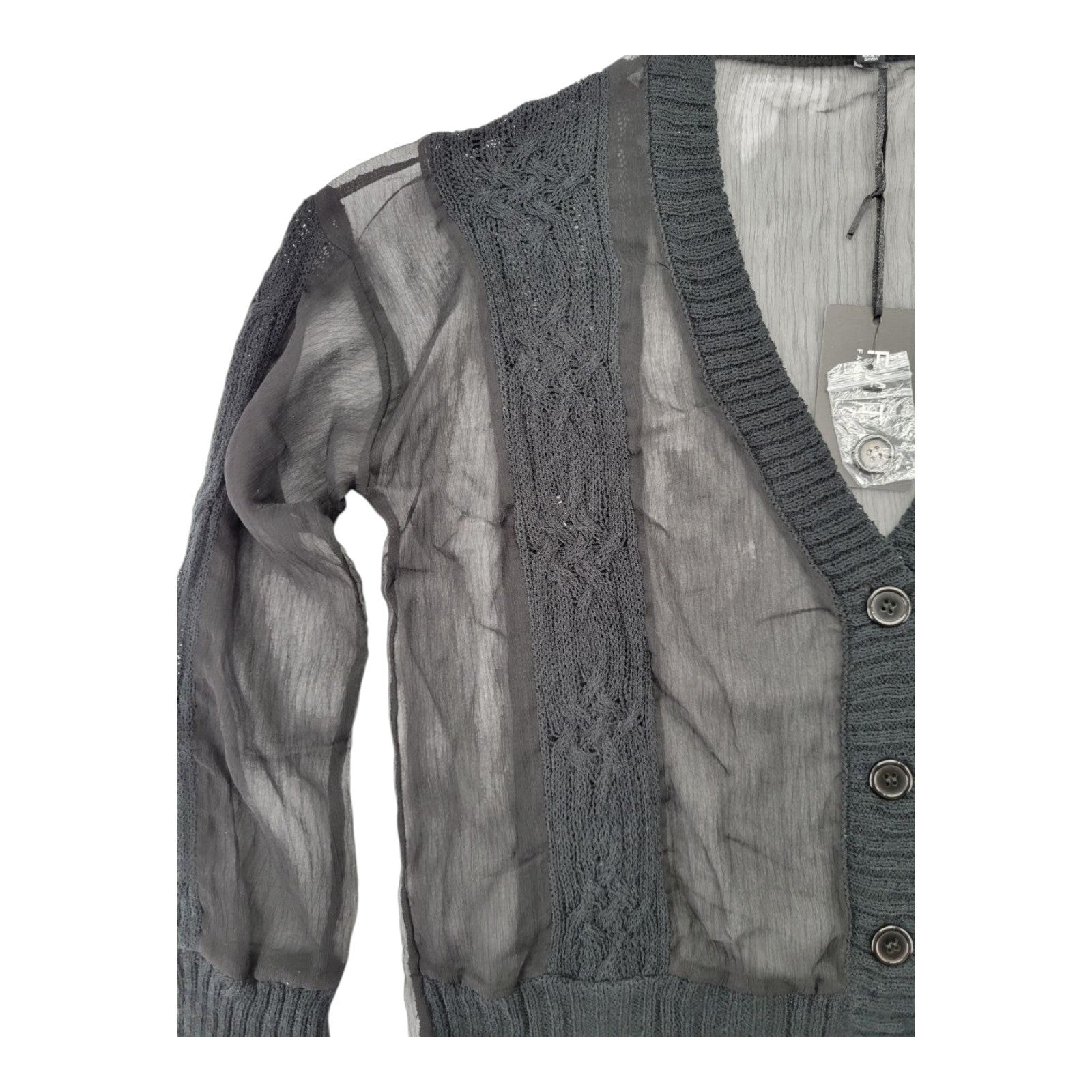 Fate Womens Black Sheer Knit Cardigan Sweater Button Front Long Sleeve M