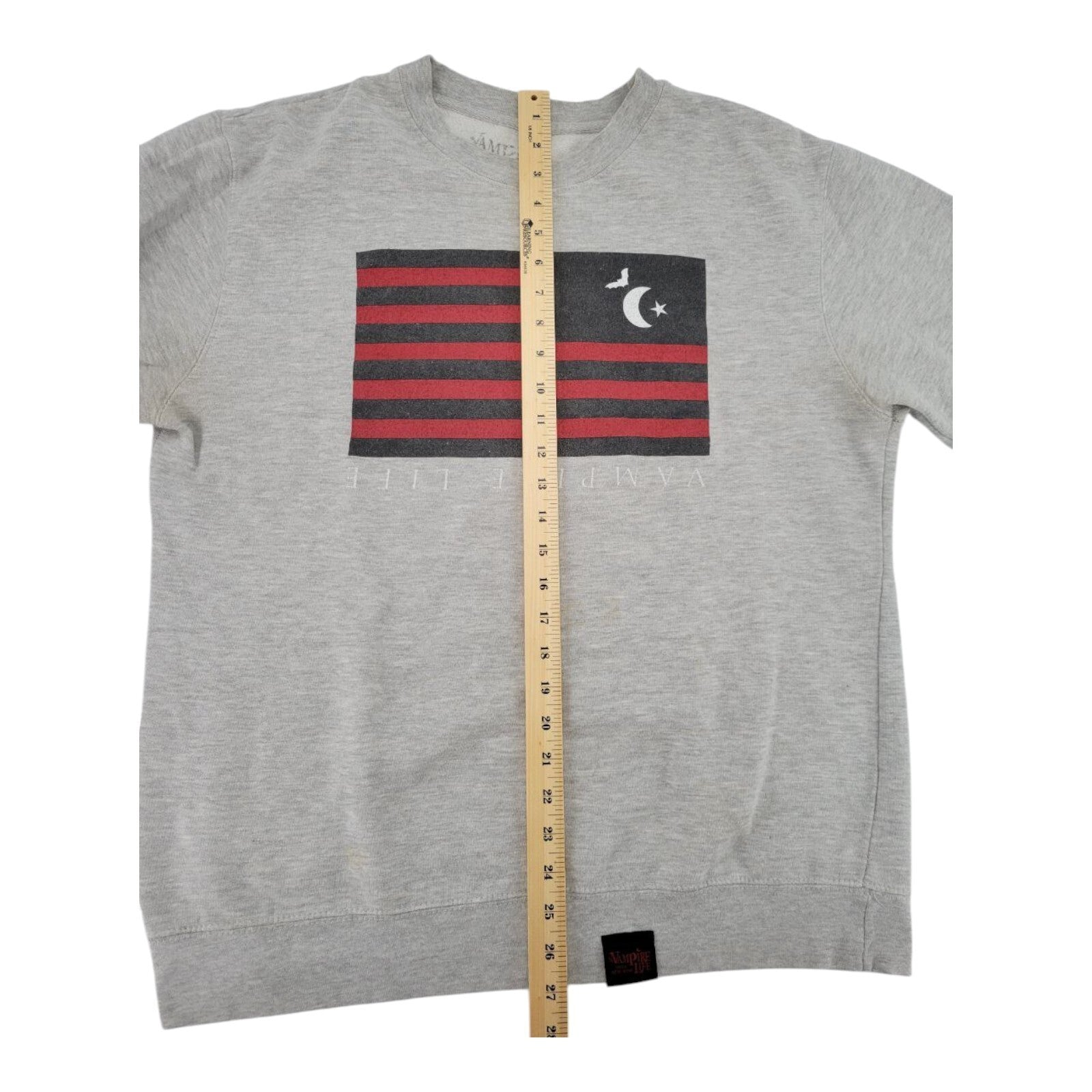 Vampire Life Gray Sweatshirt Mens Red Black Flag Bat Graphic Size L