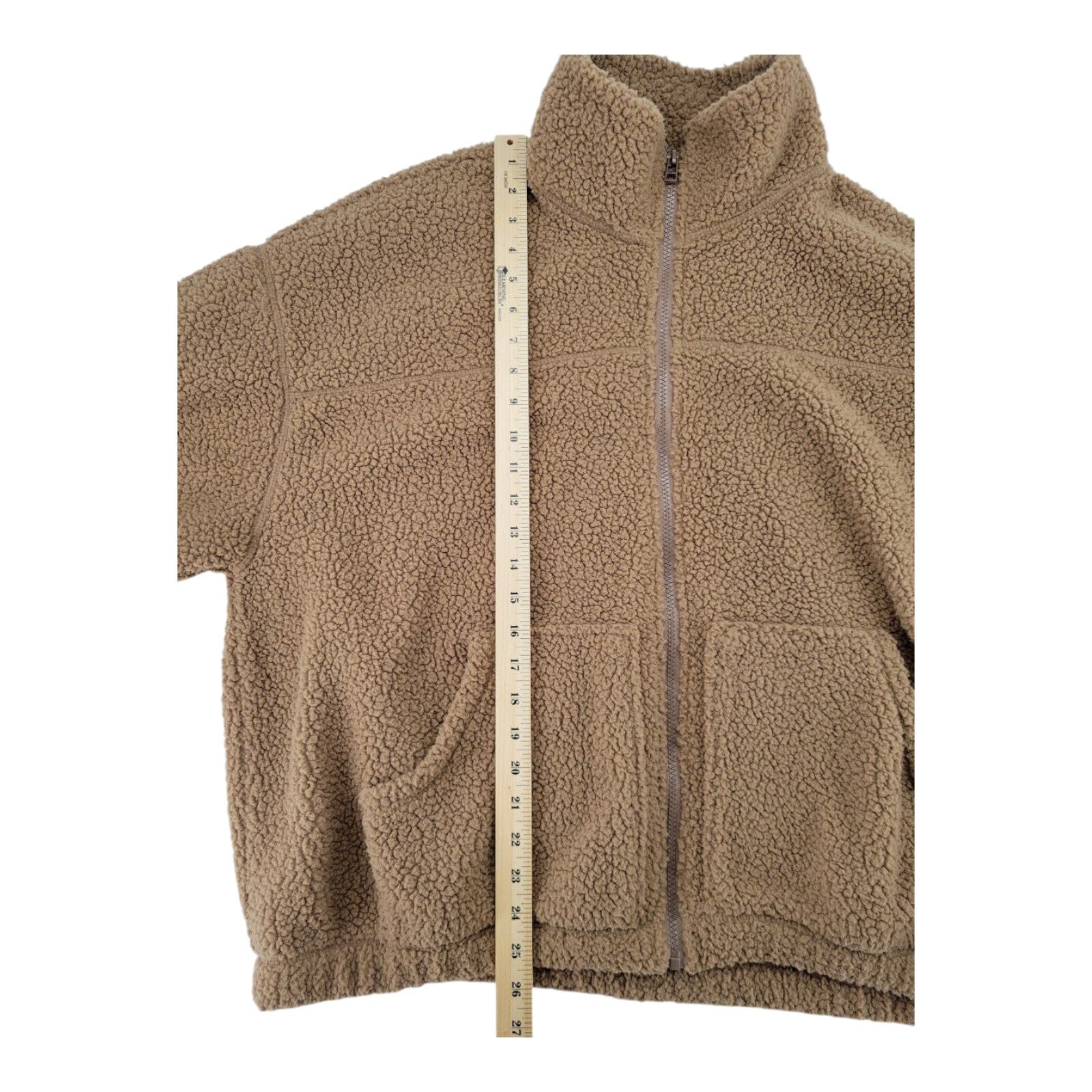 Old Navy Brown Sherpa Mens Fleece Jacket Full Zip Mock Neck Pockets Size L Tall