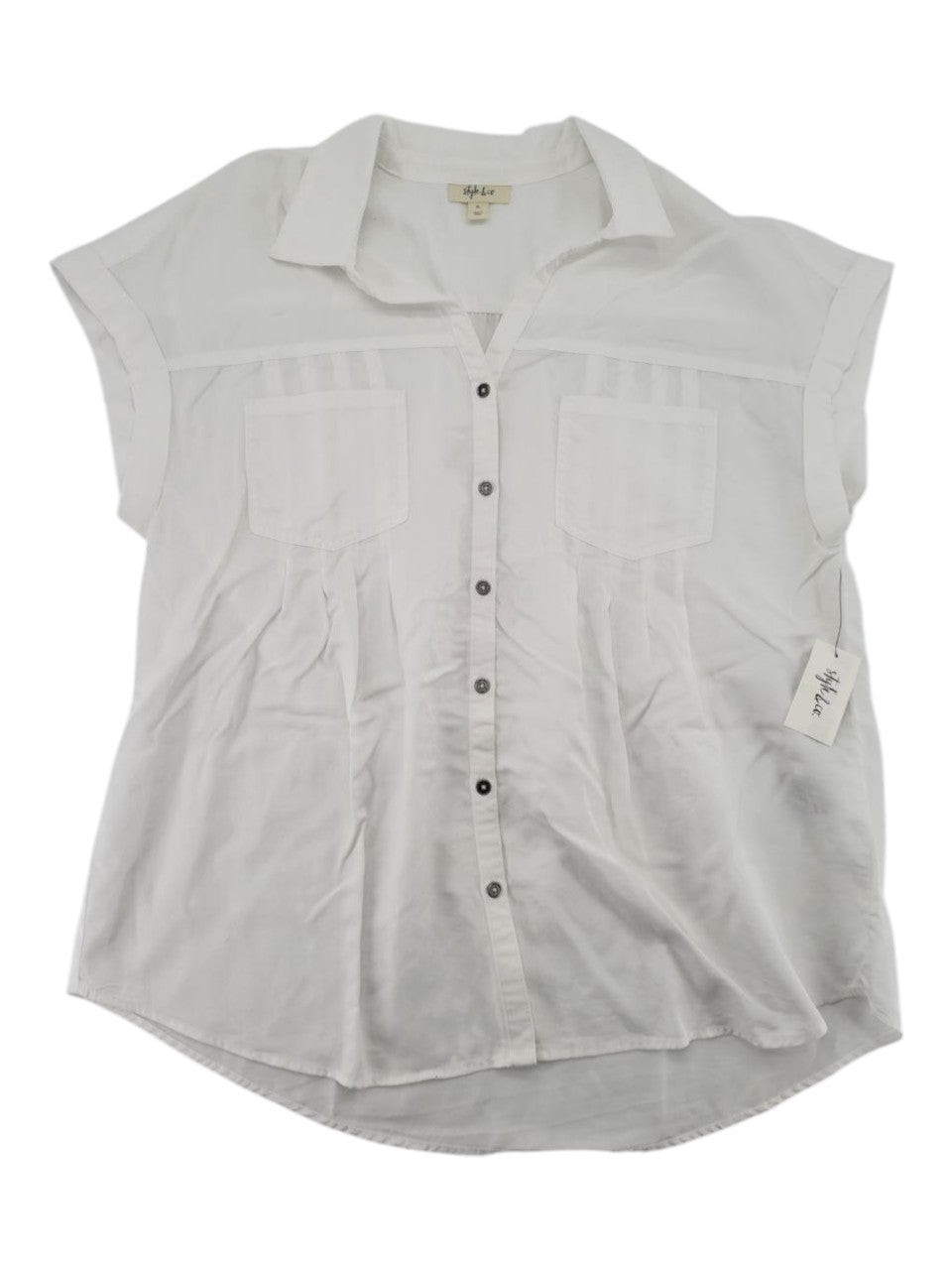 Style & Co Women's White Sleeveless Button Shirt XL Island Getaway