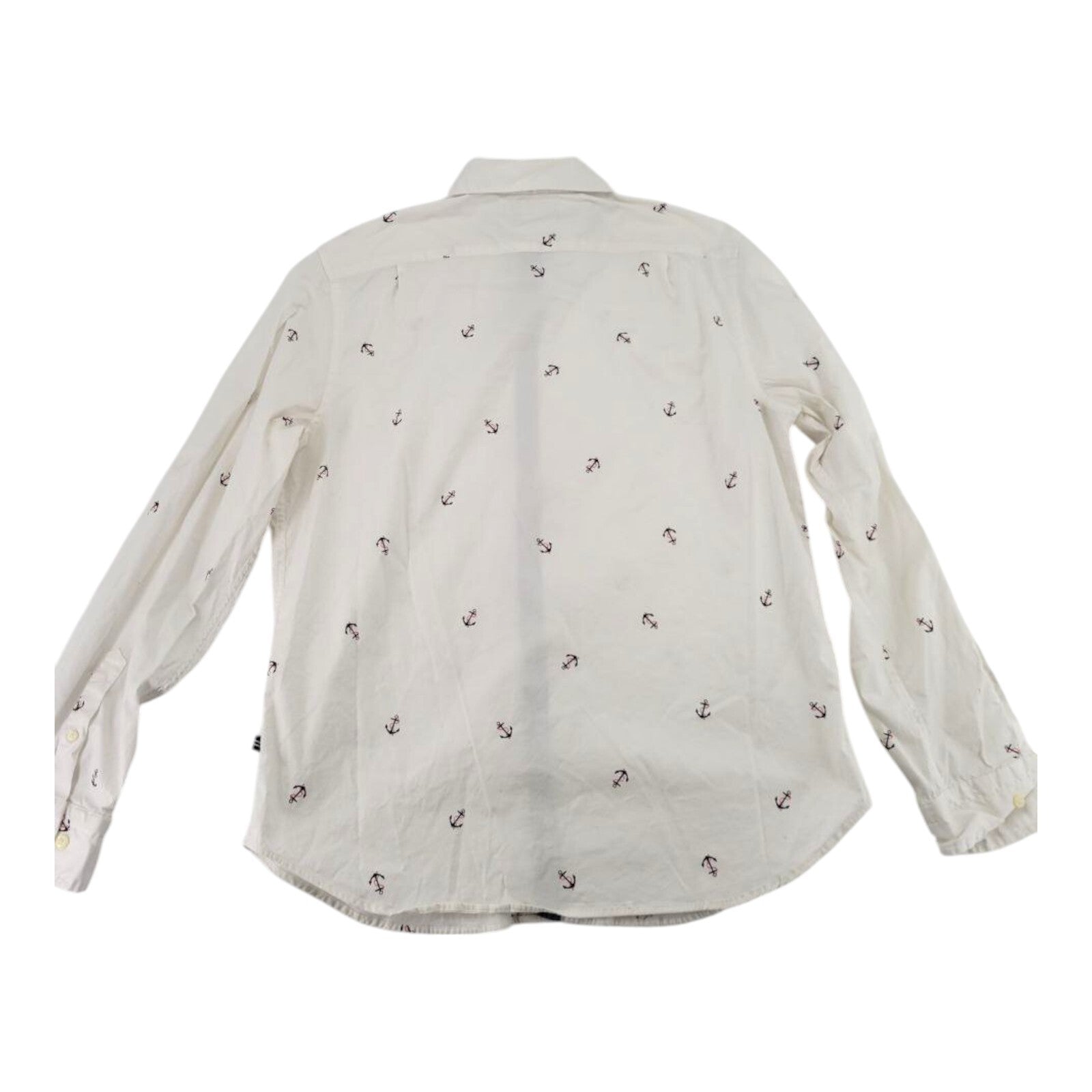 Nautica Classic Fit Stretch Anchor Print Button Up Shirt White Size Large