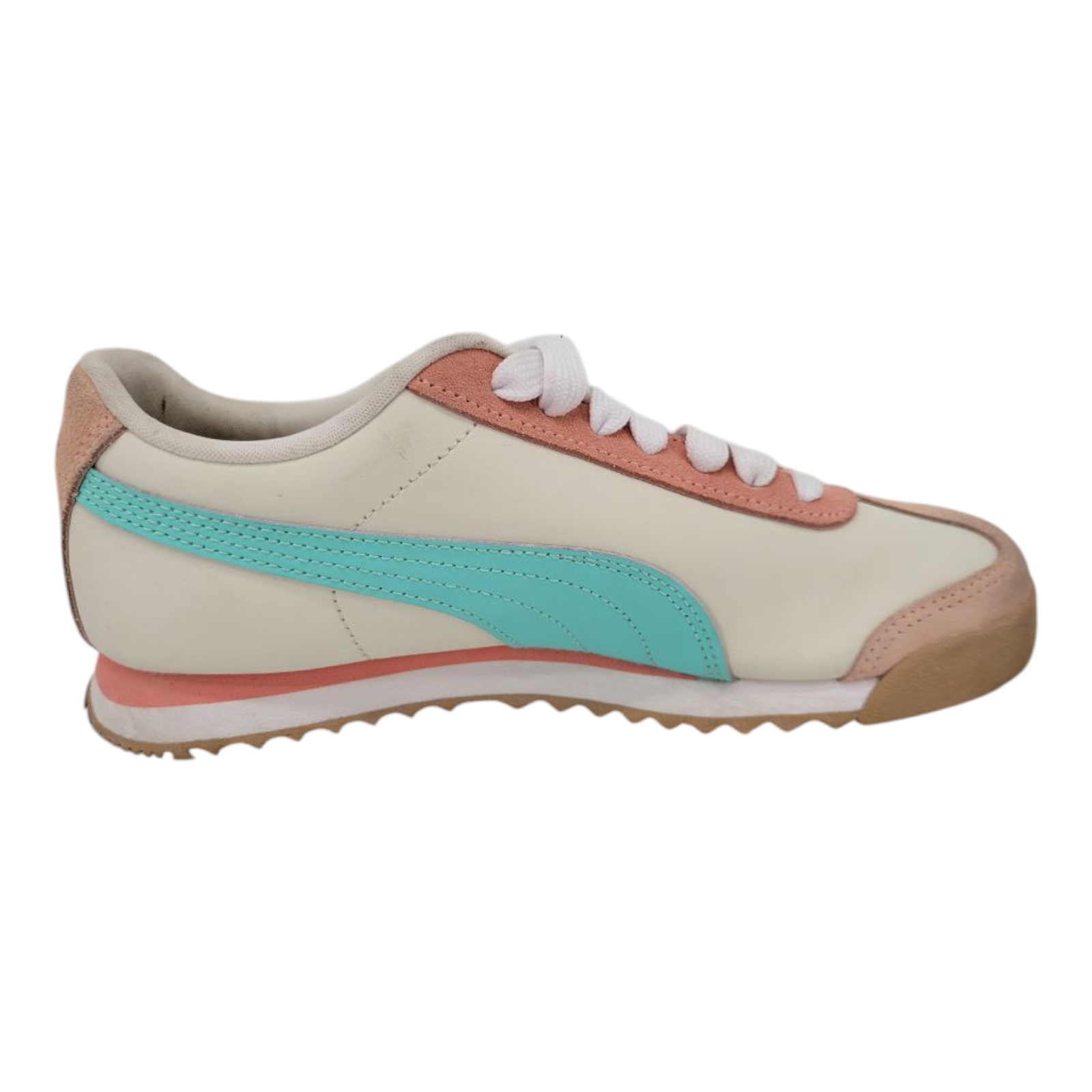 Puma Roma Womens Sneakers Cream Aqua Pink Leather Suede Size 7.5 Style 392702-01