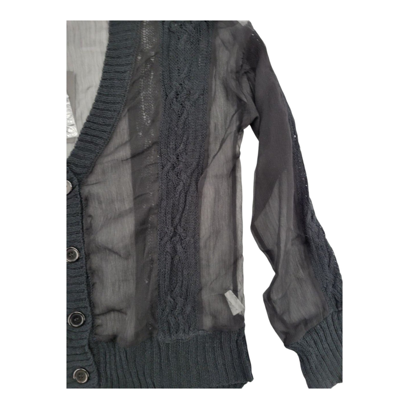 Fate Womens Black Sheer Knit Cardigan Sweater Button Front Long Sleeve M