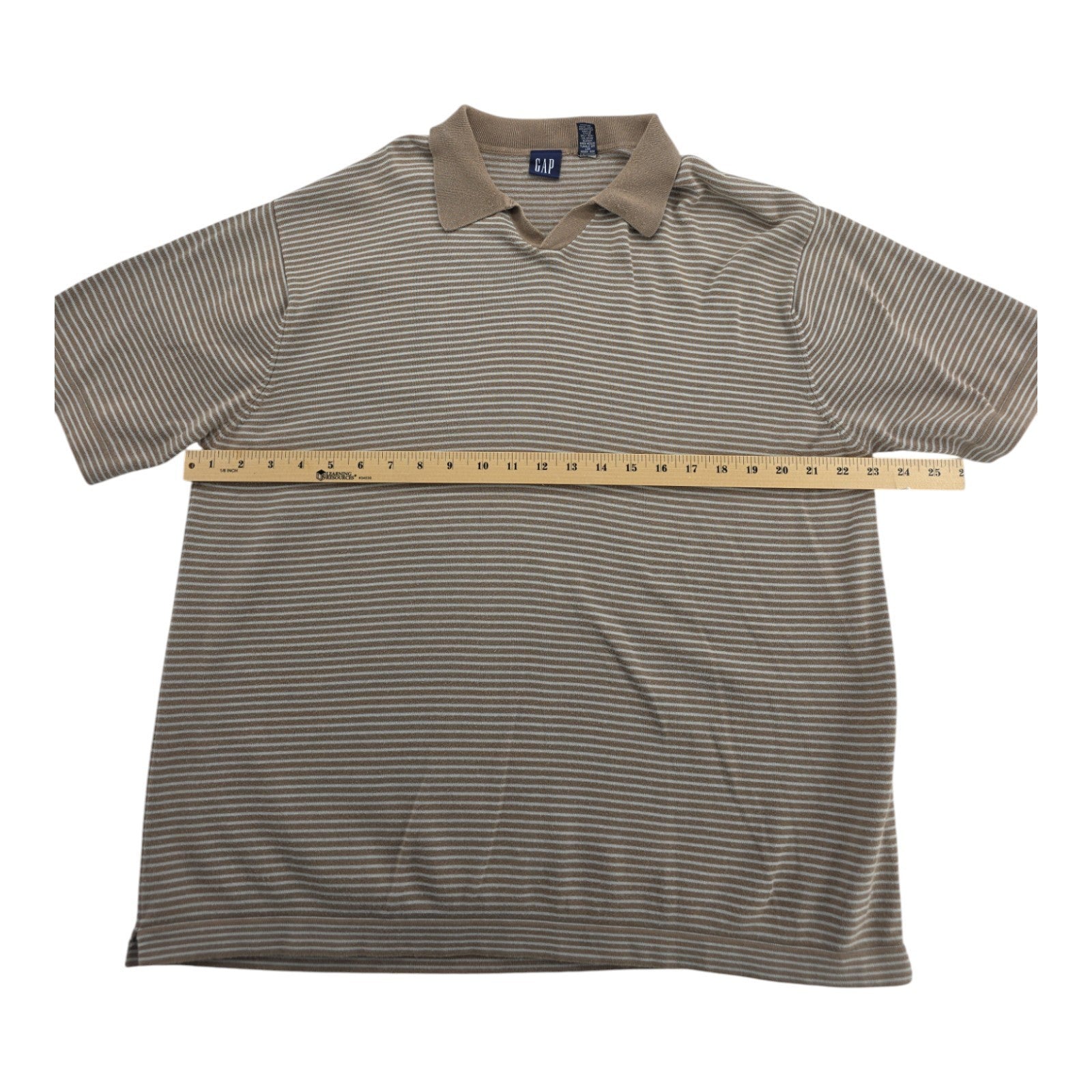 GAP Men’s L Brown Beige Striped Knit Polo Shirt Short Sleeve 100% Cotton