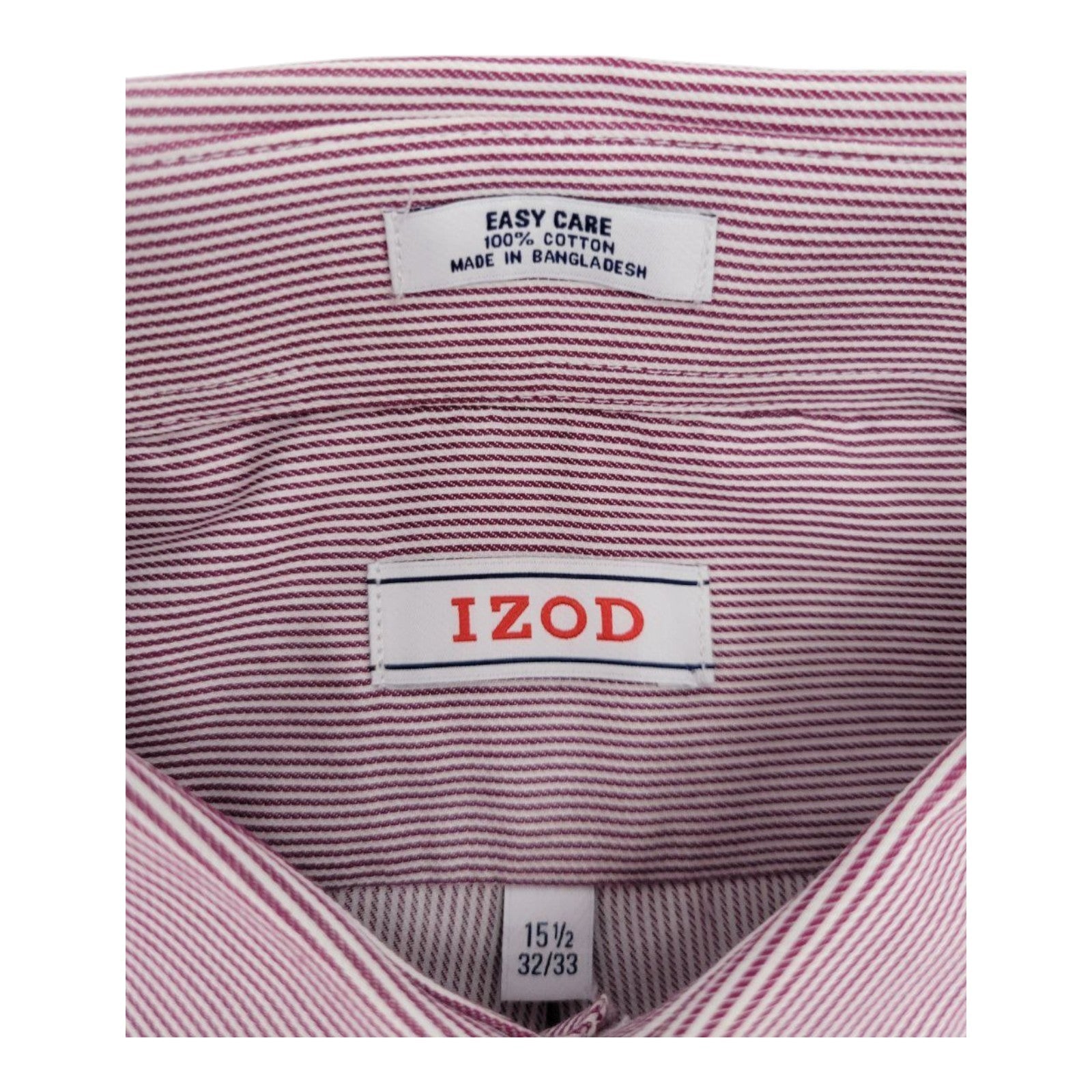 IZOD Men's Dress Shirt Deep Red 15.5 32/33 Long Sleeve Cotton Button Down