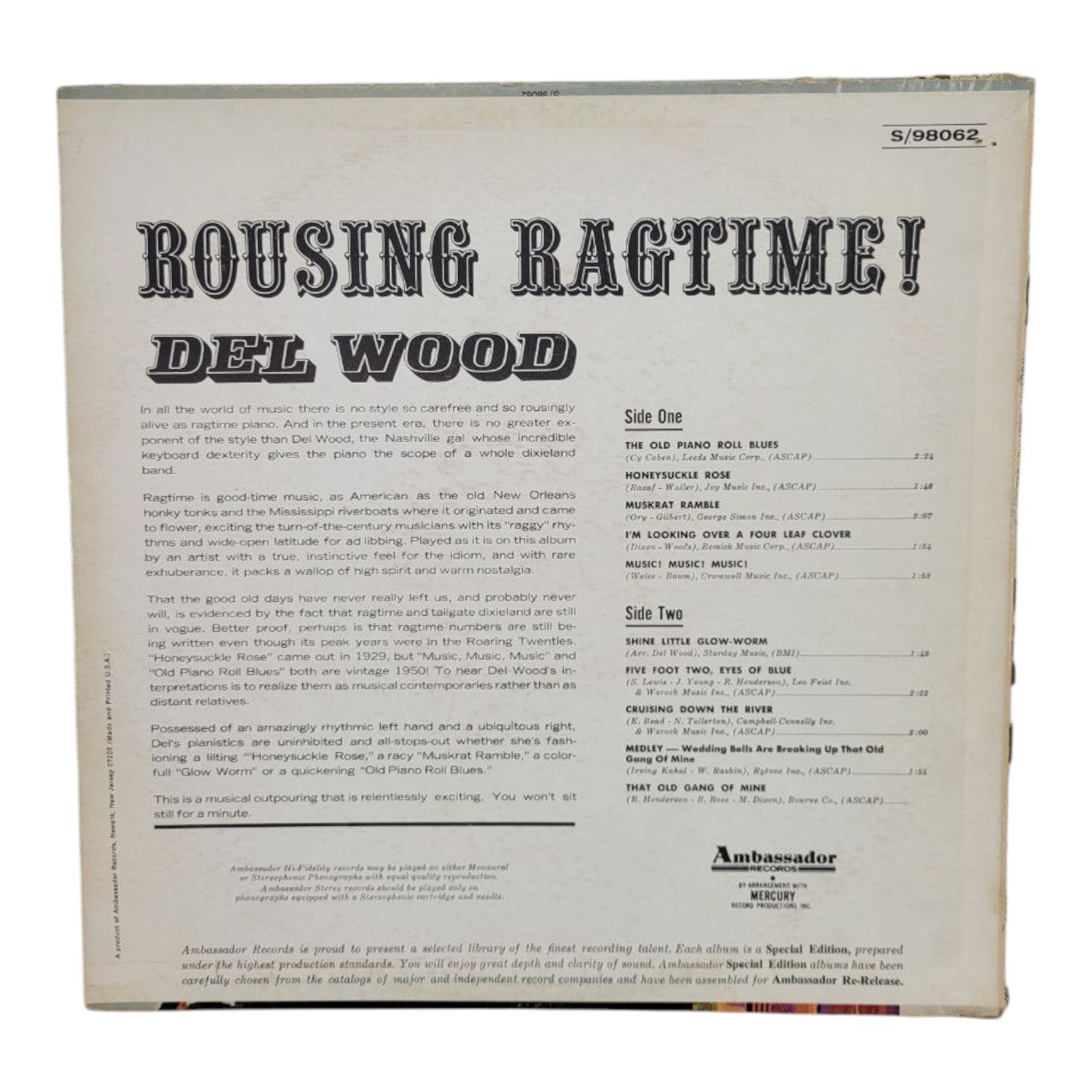 Del Wood Rousing Ragtime Vinyl LP 98062 Ambassador Records