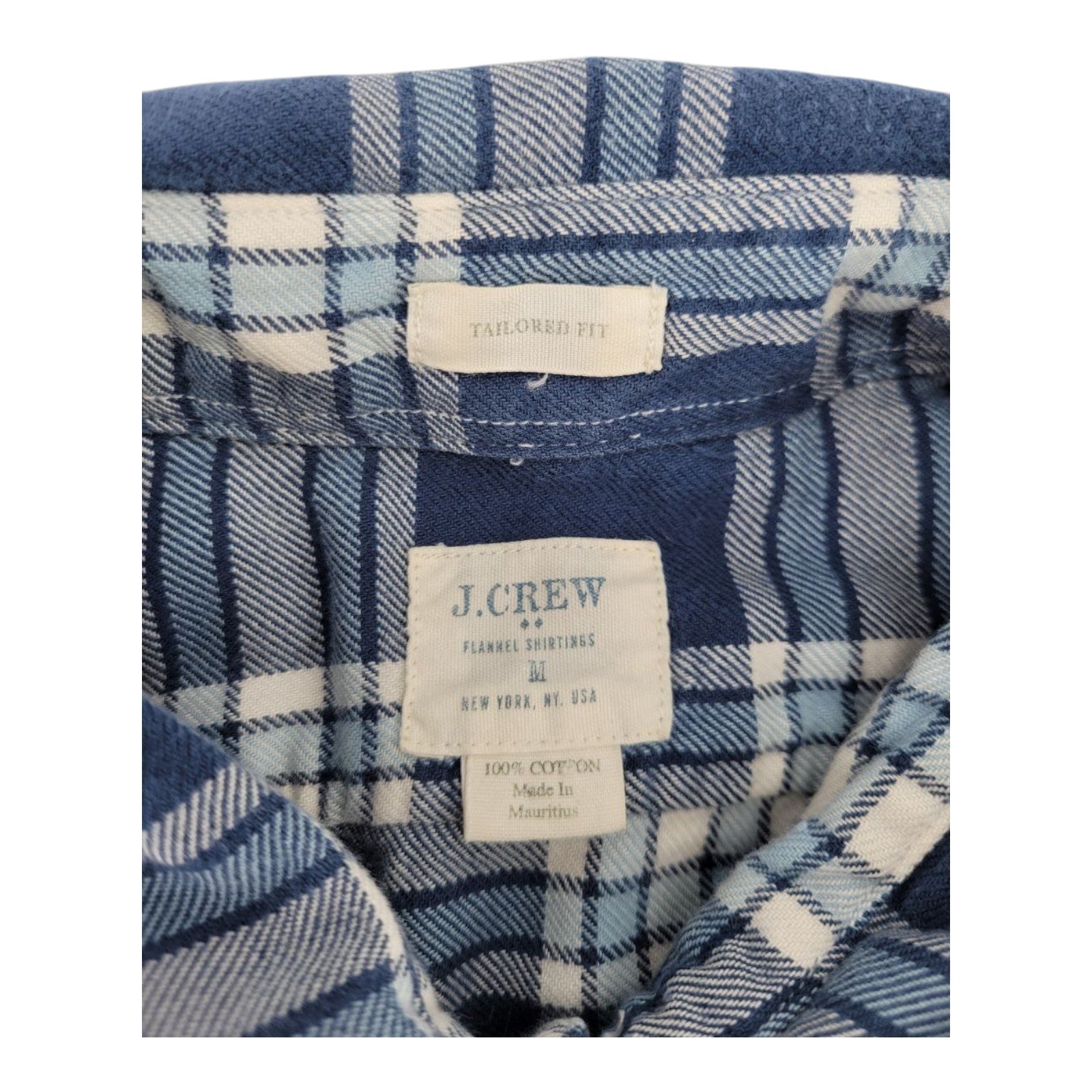 J Crew Tailored Fit Flannel Shirtings Mens Blue Plaid Long Sleeve Size M