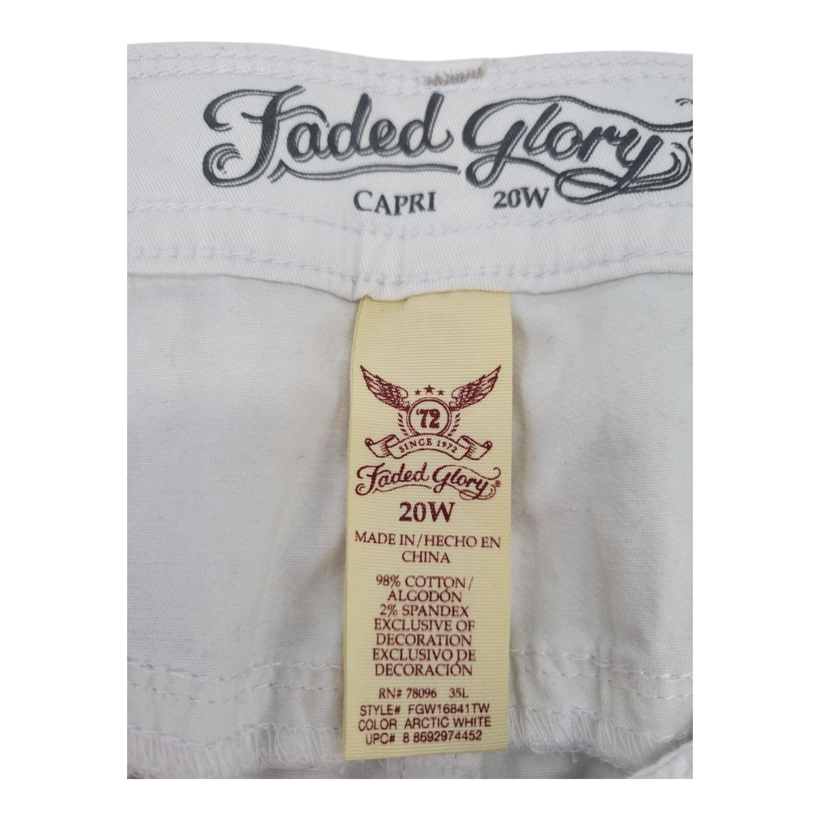 Faded Glory Womens White Capri Pants Studded Pockets Stretch Size 20W