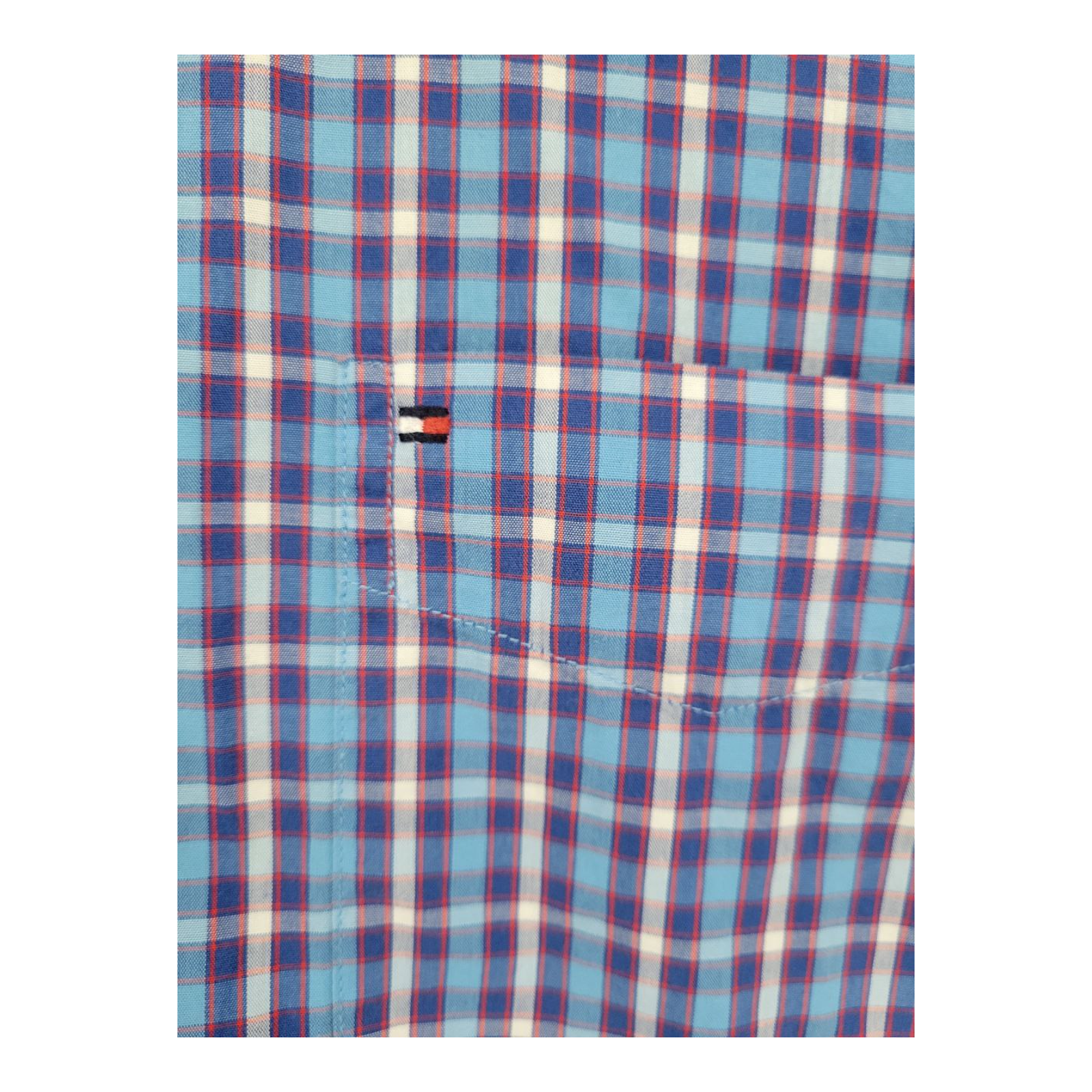 Tommy Hilfiger Shirt Mens Long Sleeve Blue Classic Plaid Button Size M