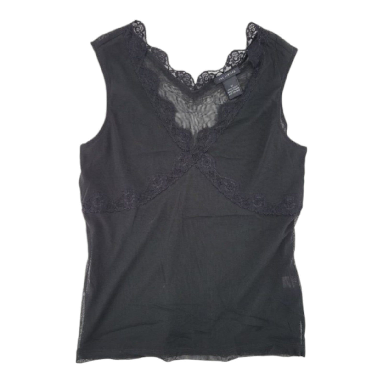 The Limited Women's Black Lace Mesh Sheer V-Neck Sleeveless Top Size M