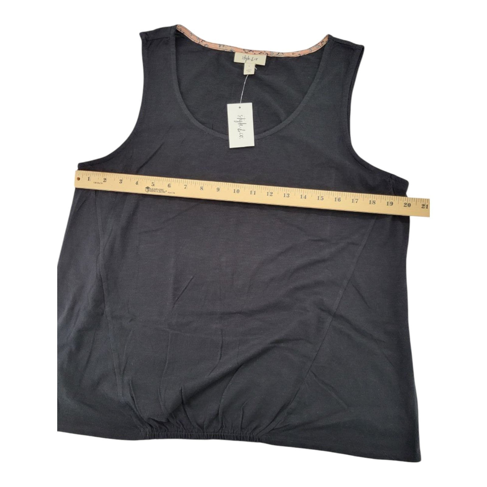 Style & Co Womens Black Tank Top Scoop Neck Sleeveless Blouse Size L