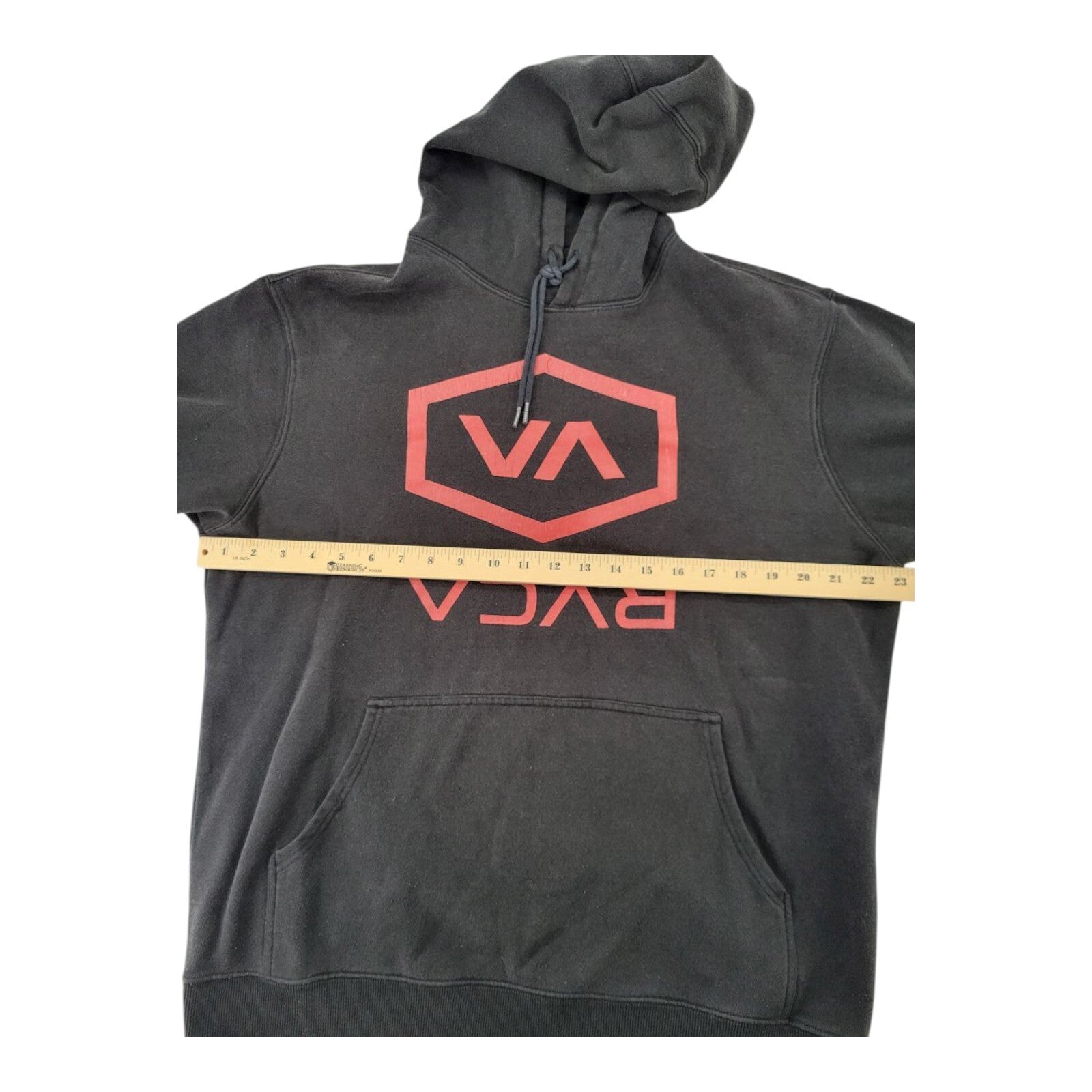 RVCA VA Hex Logo Hoodie Black Pullover Sweatshirt Size 46x26