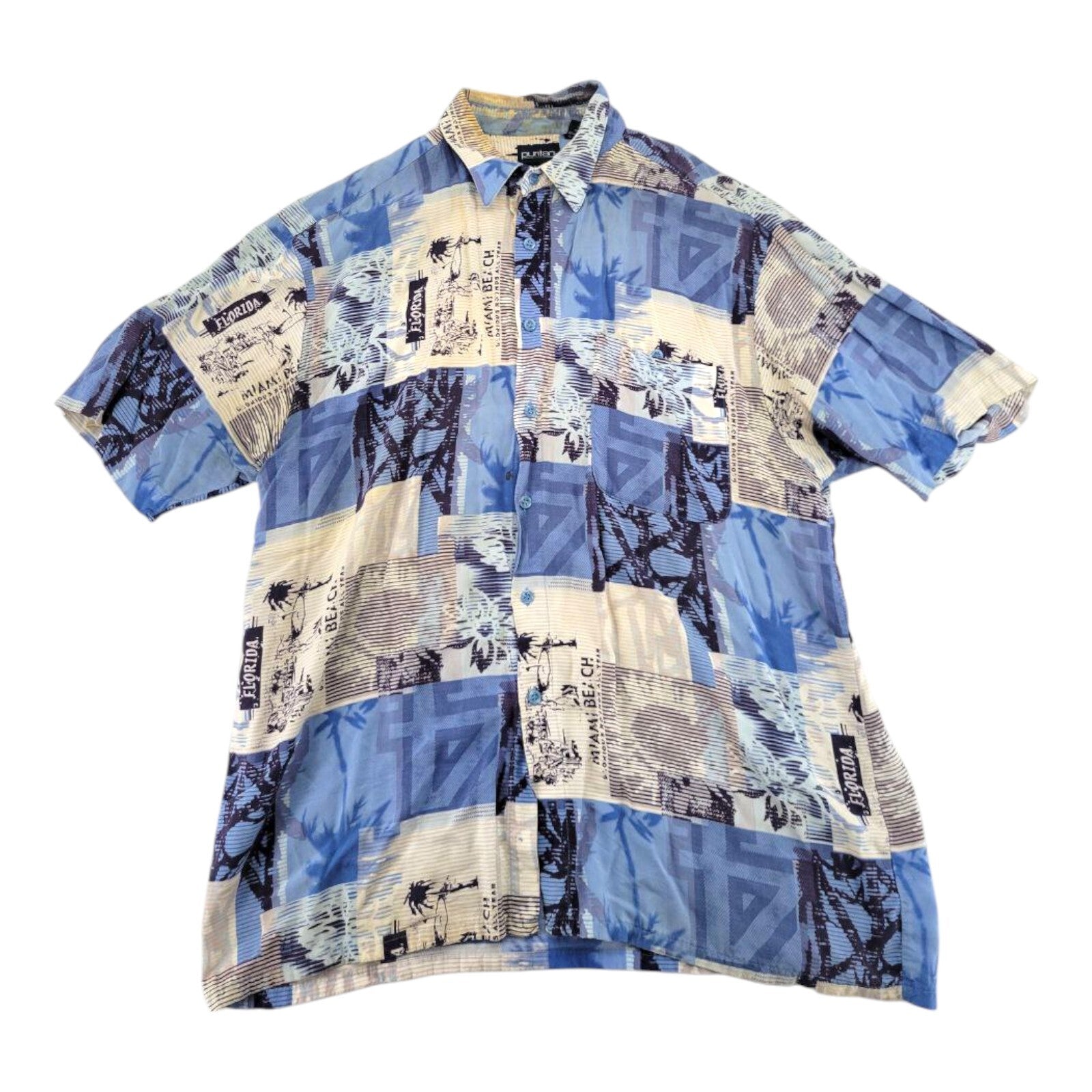 Puritan Blue Hawaiian Shirt Mens Rayon Miami Beach Vintage Vibes Size Large