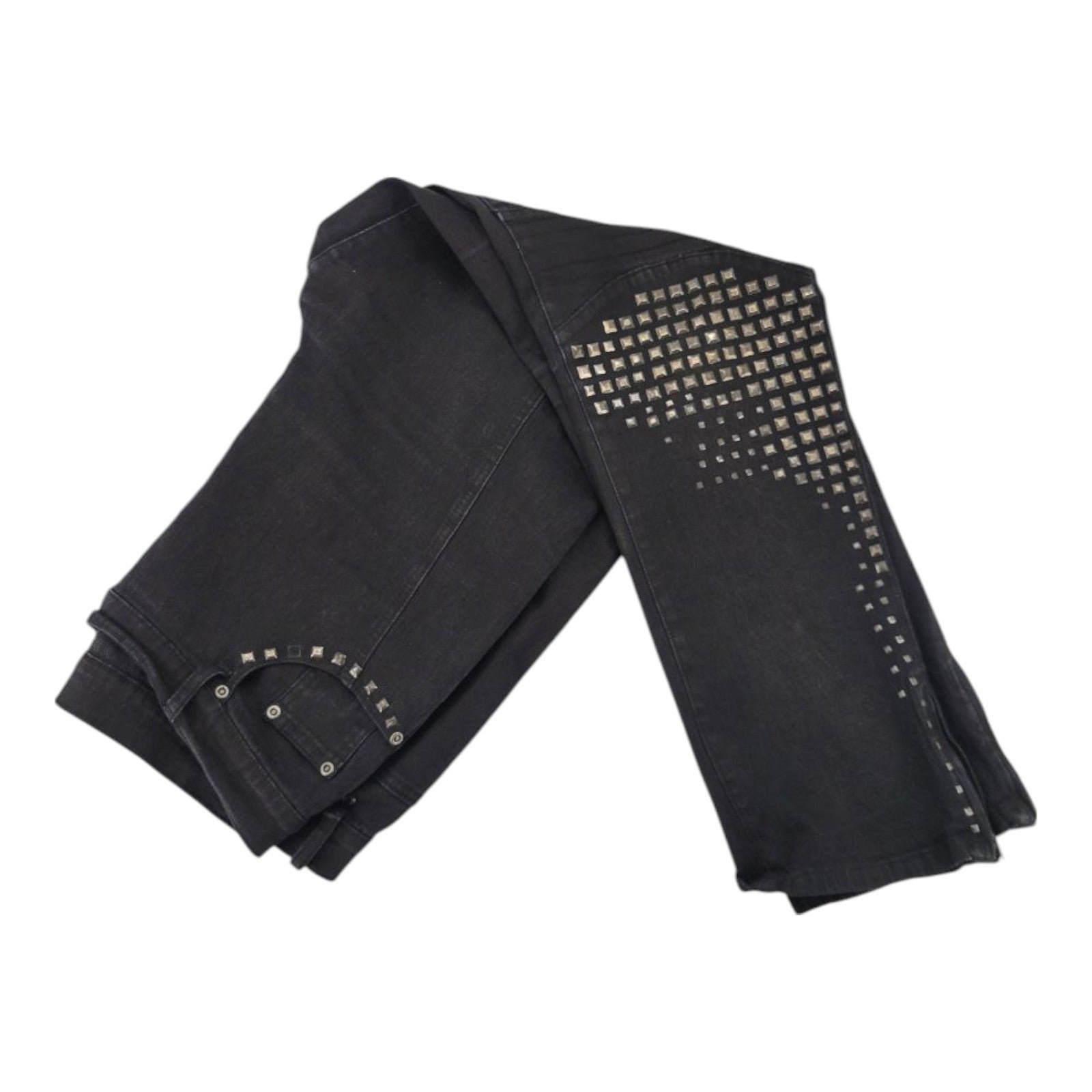 DG2 by Diane Gilman Black Studded Moto Jeans Size 14 Stretch Zip Hem