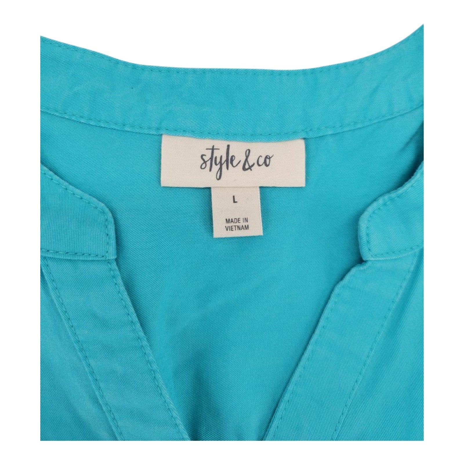 Style & Co Women's Sleeveless Button Top L Blue Ruched Side Blouse