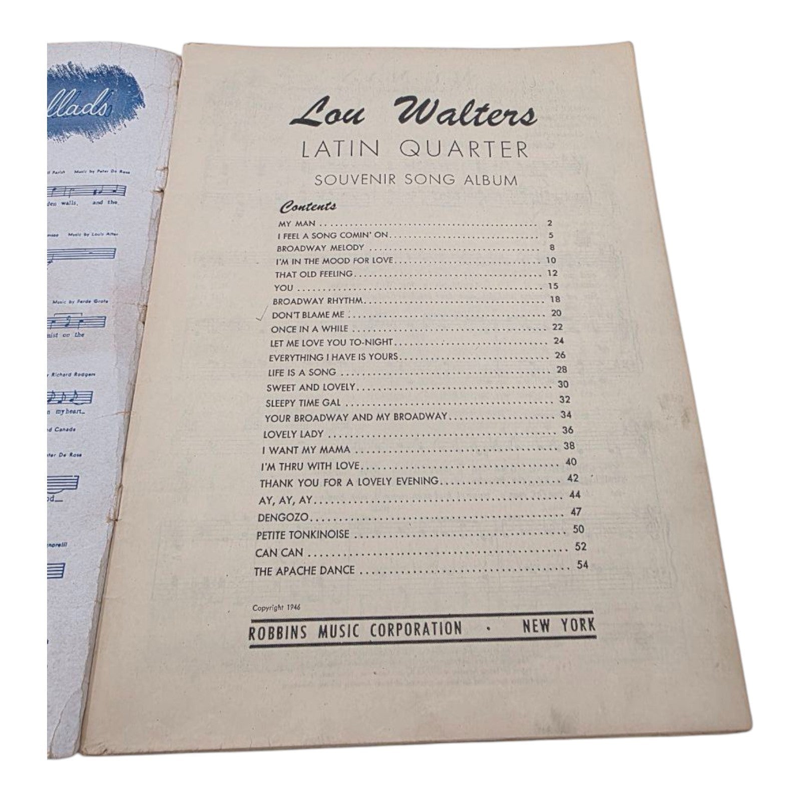 Lou Walters Latin Quarter Souvenir Song Album Sheet Music 1946