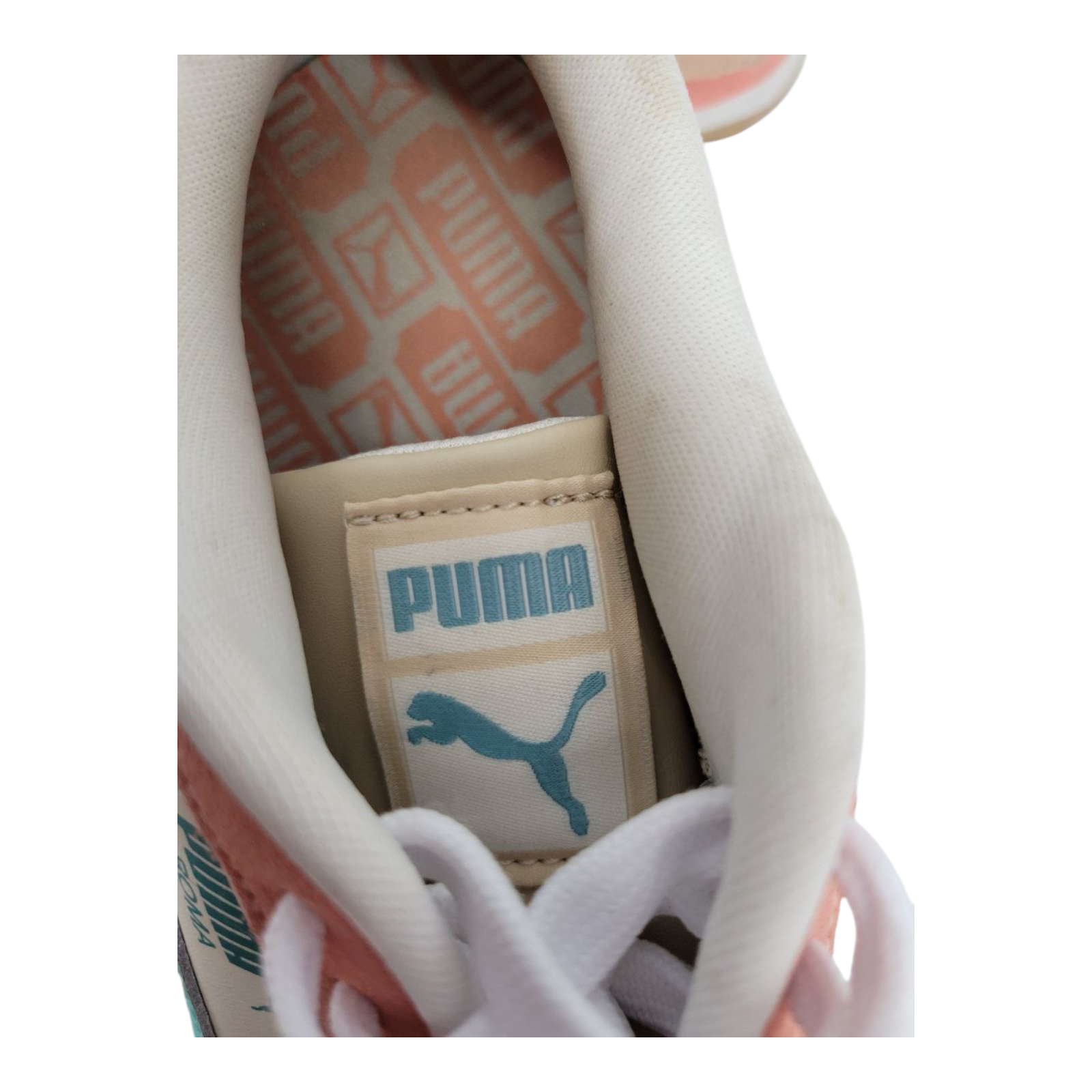 Puma Roma Womens Sneakers Cream Aqua Pink Leather Suede Size 7.5 Style 392702-01