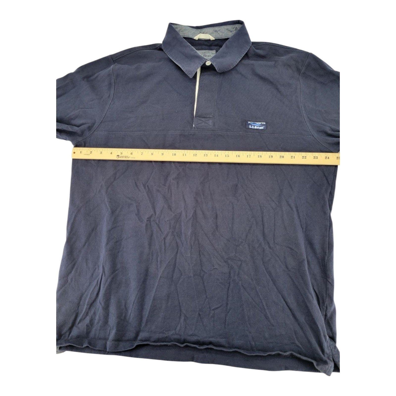LL Bean Mens Long Sleeve Rugby Shirt Navy Traditional Fit Size XL