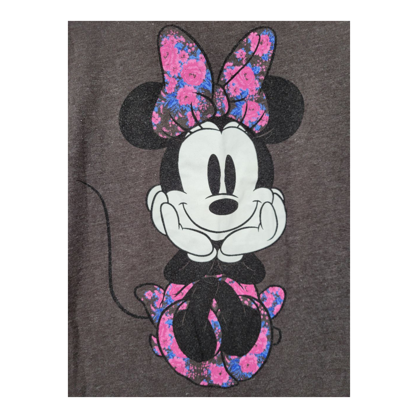 Disney Minnie Mouse Girls T-Shirt Gray Floral Bow Short Sleeves Size Medium