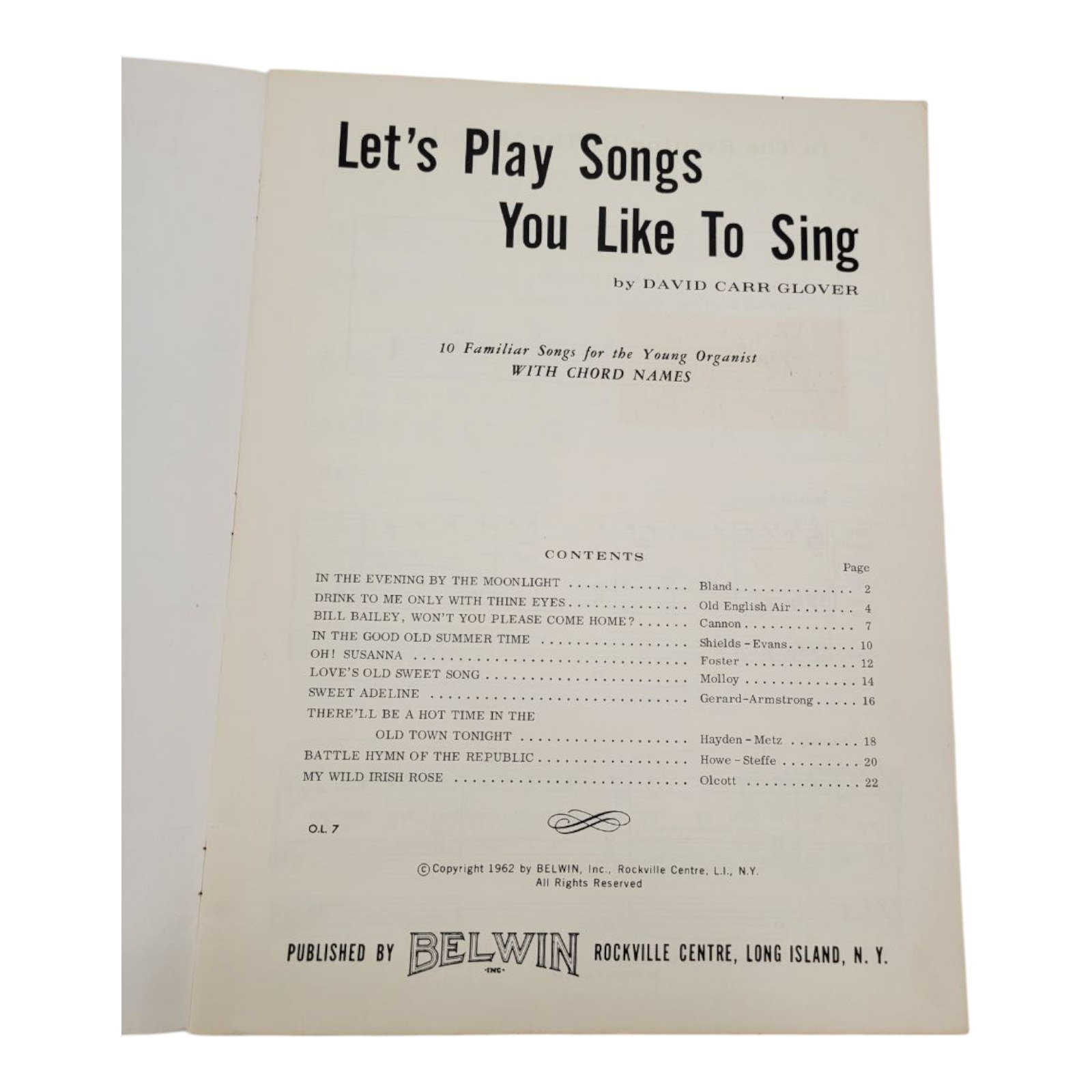 Lets Play Songs You Like to Sing for the Young Organist - David Carr Glover 1962