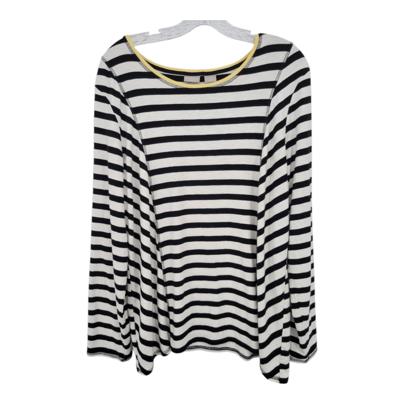 Chicos Zenergy Black White Stripe Long Sleeve Shirt Size 3 US 16/18