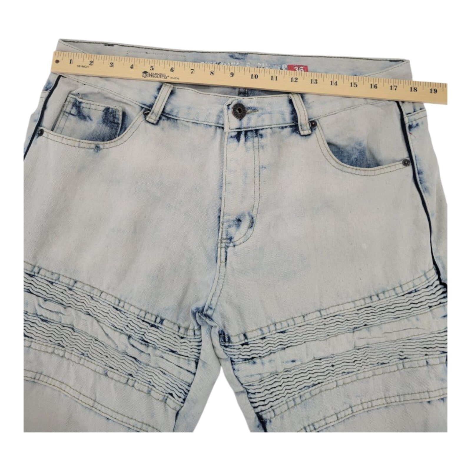 Stitches & Rivets Light Acid Wash Moto Jeans Mens Slim Fit Size 36