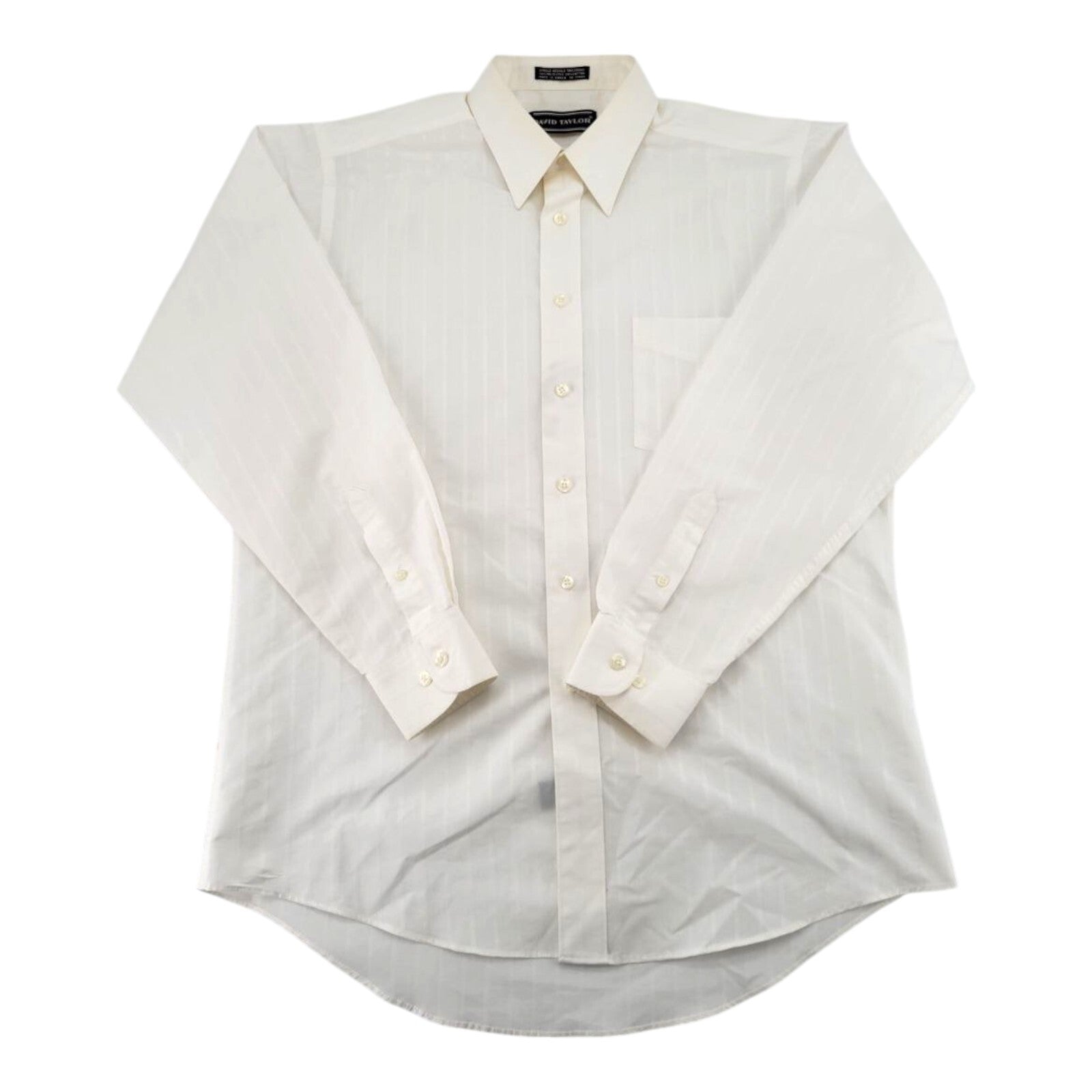 David Taylor White Striped Dress Shirt Mens Long Sleeve Size 16.5 34/35