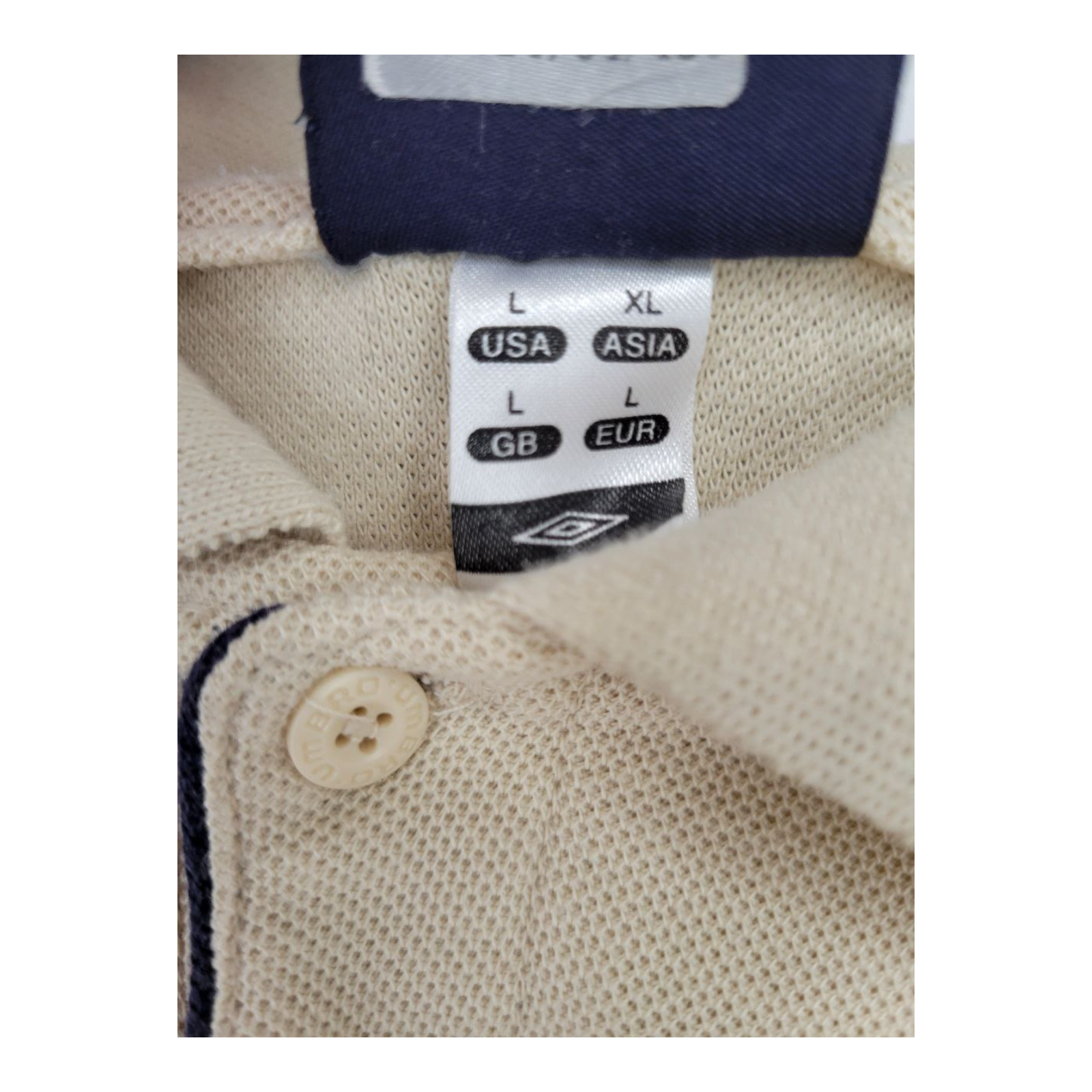 Umbro Beige Polo Shirt Short Sleeve Embroidered Logo Mens Size L