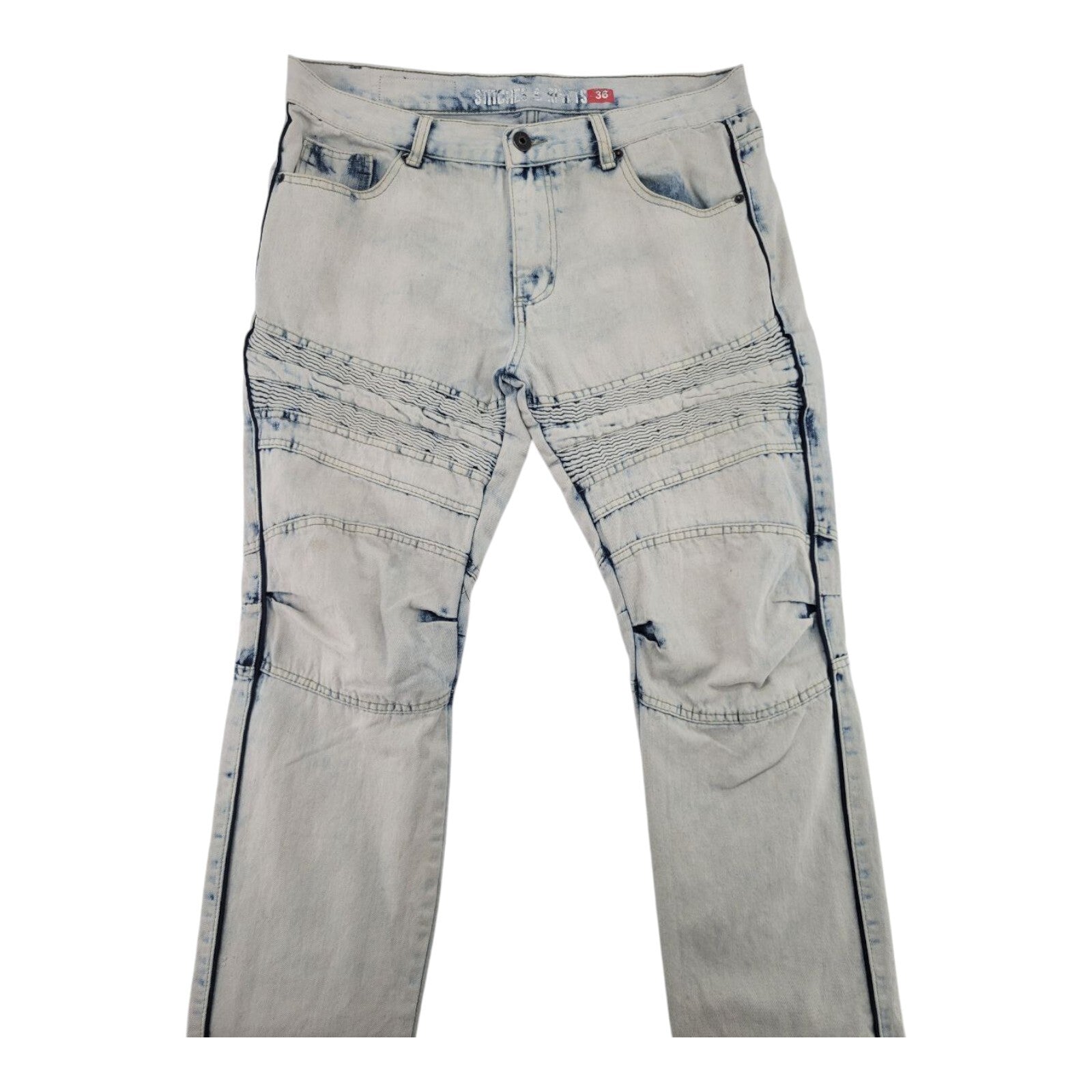 Stitches & Rivets Light Acid Wash Moto Jeans Mens Slim Fit Size 36