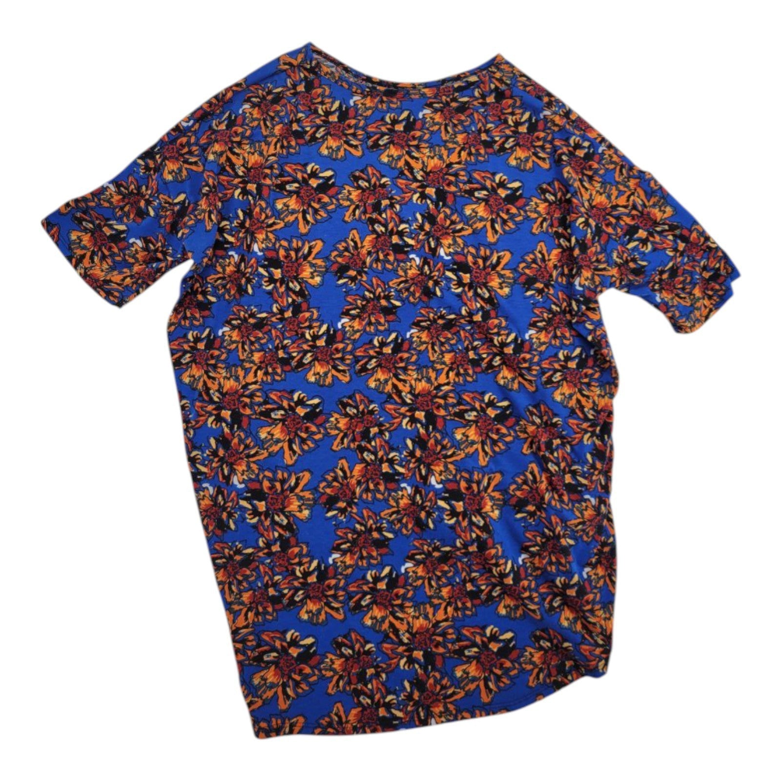 LuLaRoe 2XL Women’s Short Sleeve Scoop Neck High Low Black Orange Blue Floral