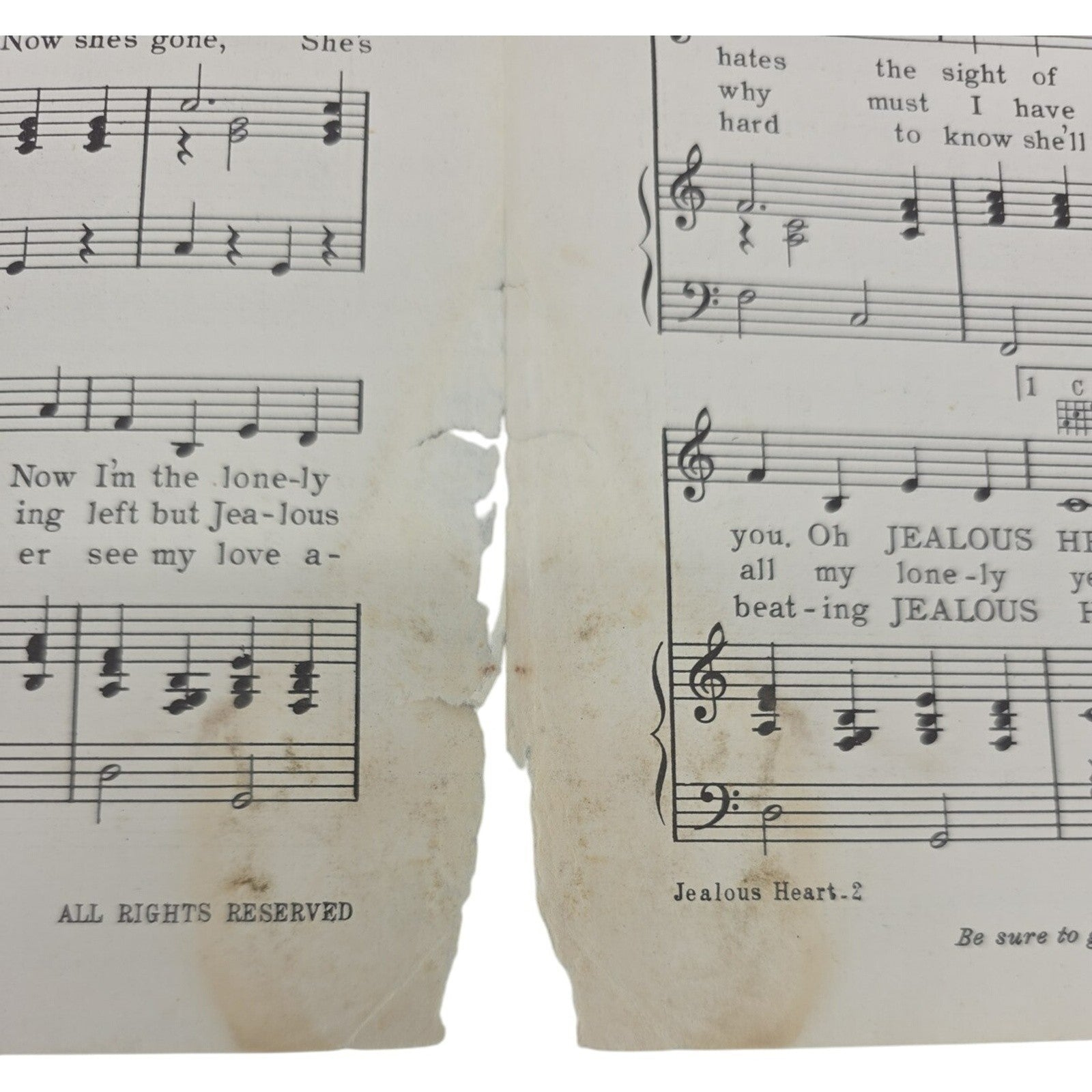Vintage 1944 Jealous Heart Jenny Lou Carson Al Morgan Sheet Music