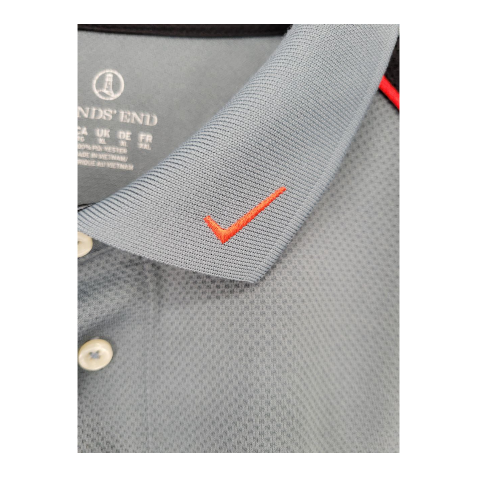 Lands End Mens Gray Black Polo Shirt XL Verizon Logo Red Trim