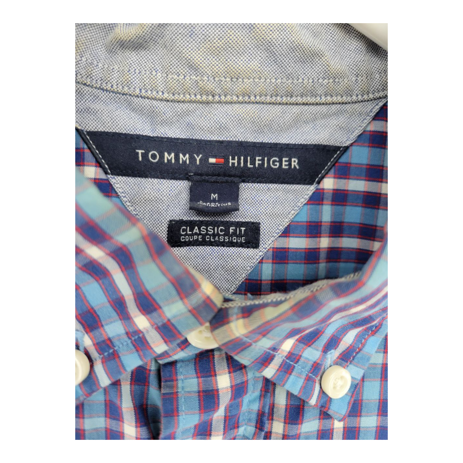 Tommy Hilfiger Shirt Mens Long Sleeve Blue Classic Plaid Button Size M