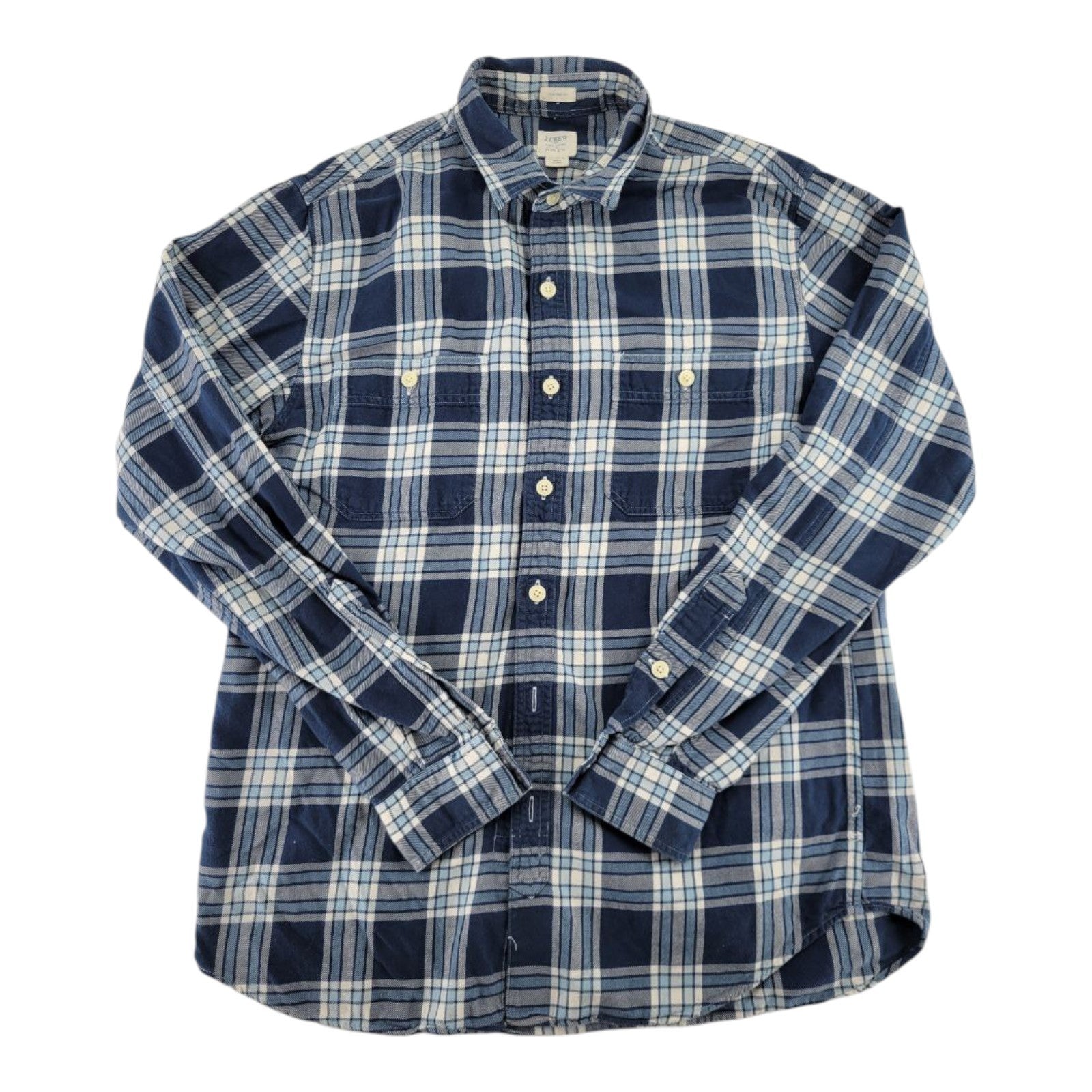 J Crew Tailored Fit Flannel Shirtings Mens Blue Plaid Long Sleeve Size M