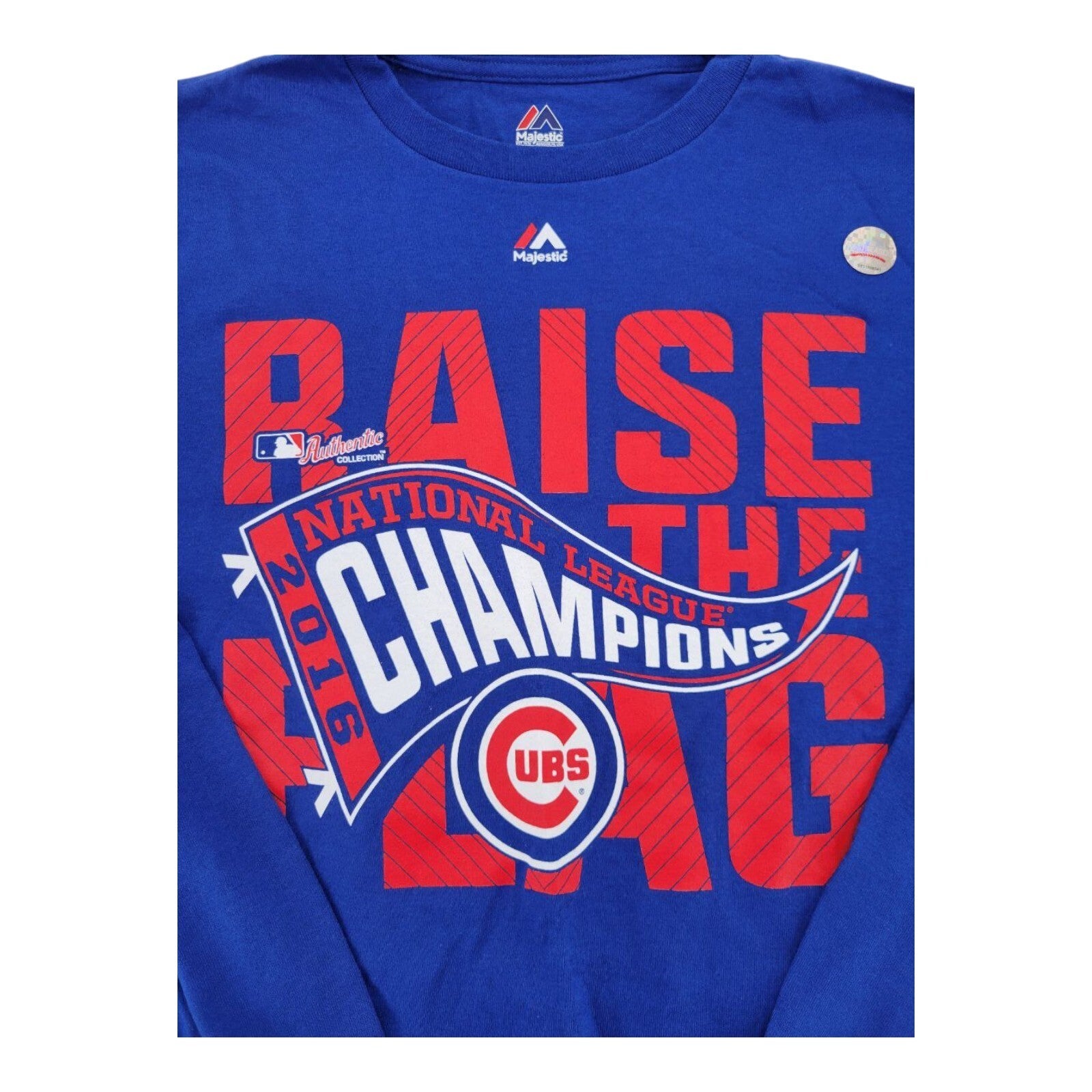 Majestic Cubs 2016 Champions Raise the Flag Long Sleeve Shirt Blue Size M