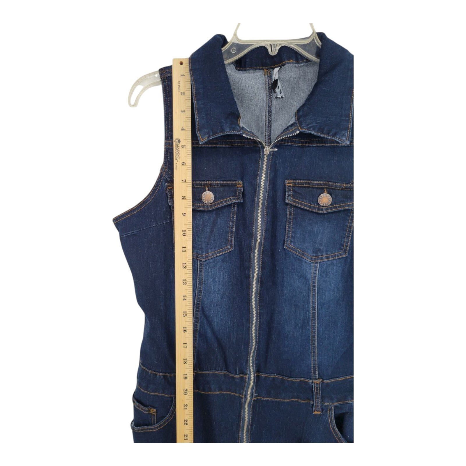 VIP Jeans Skinny Sleeveless Zip Up Blue Distressed Denim Jumpsuit 3X