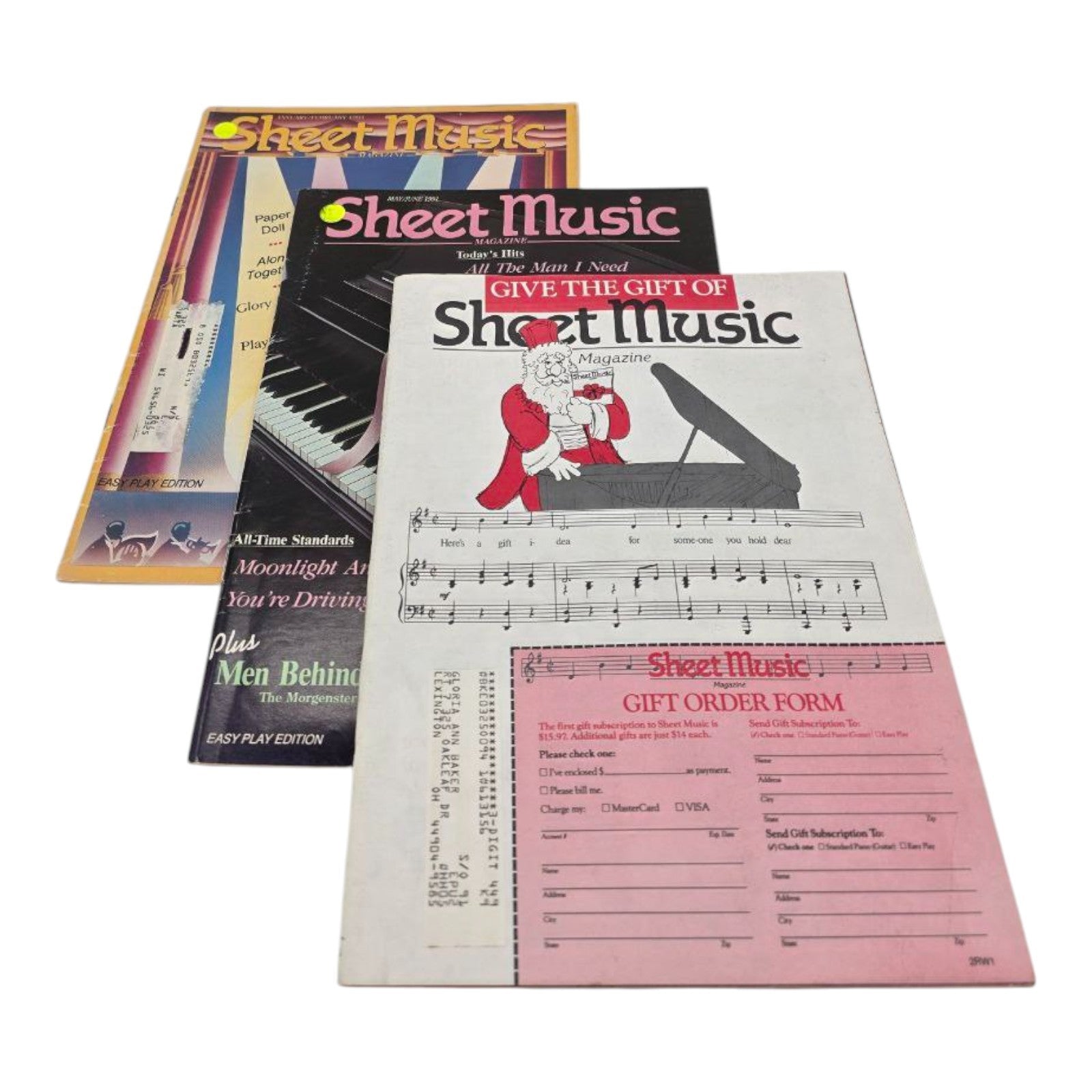 Lot of 3 Vintage Sheet Music Magazines 1990s & Early 1990s Easy Play Editions