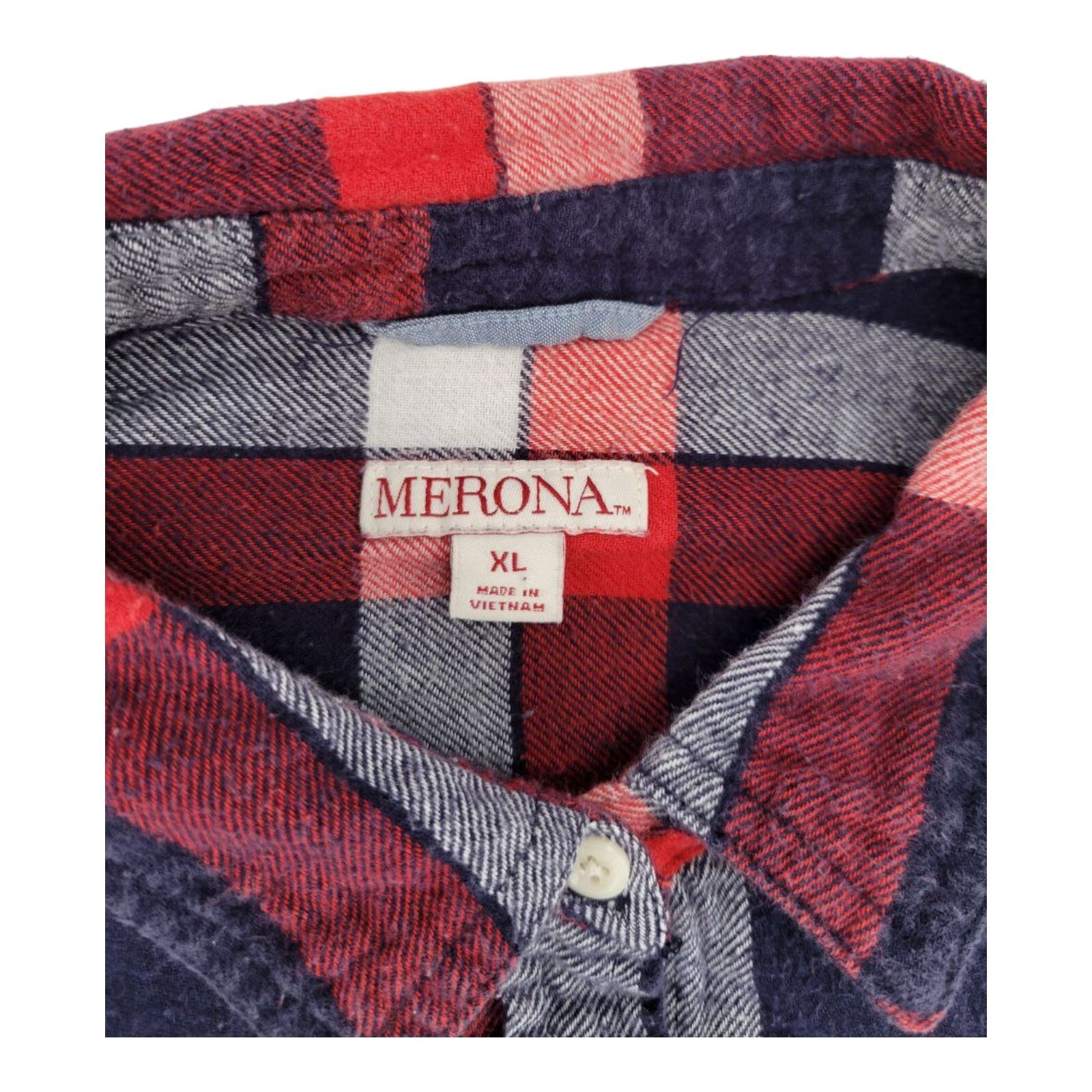 Merona Red Navy Plaid Flannel Shirt Womens Long Sleeve Cotton Size XL
