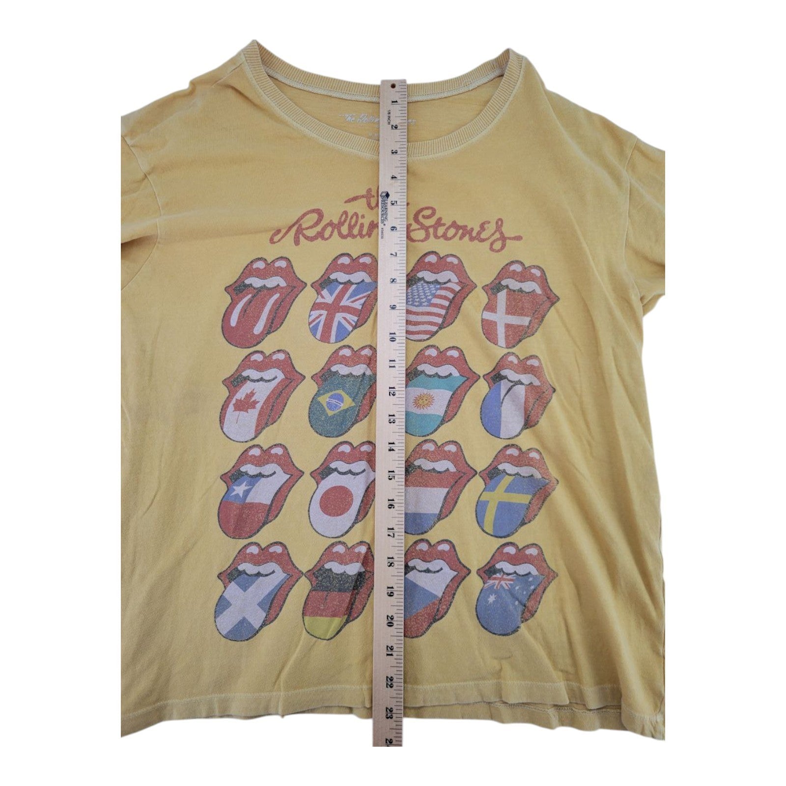 The Rolling Stone Womens Yellow Crew Neck Short Sleeve Graphic T Shirt Size M