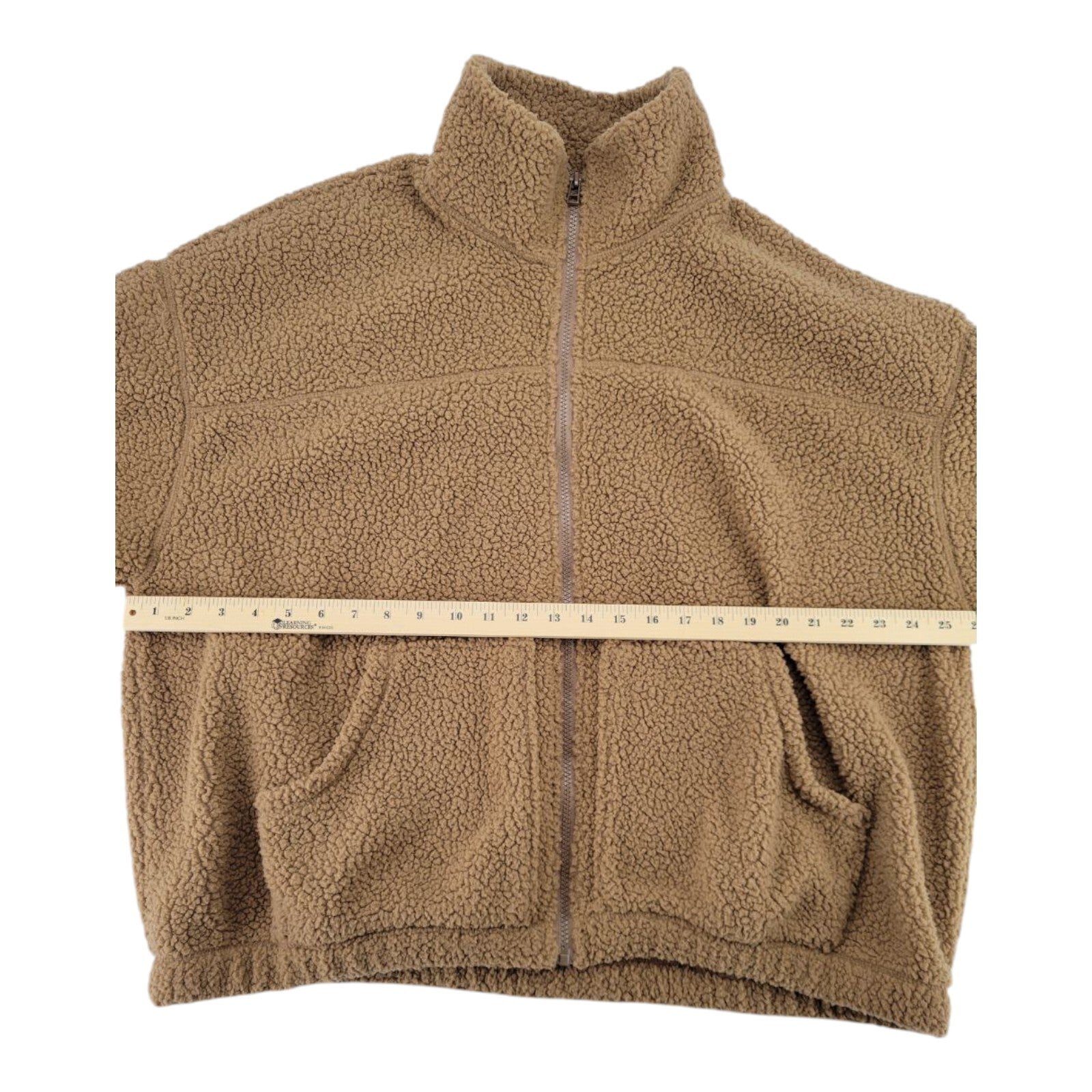 Old Navy Brown Sherpa Mens Fleece Jacket Full Zip Mock Neck Pockets Size L Tall