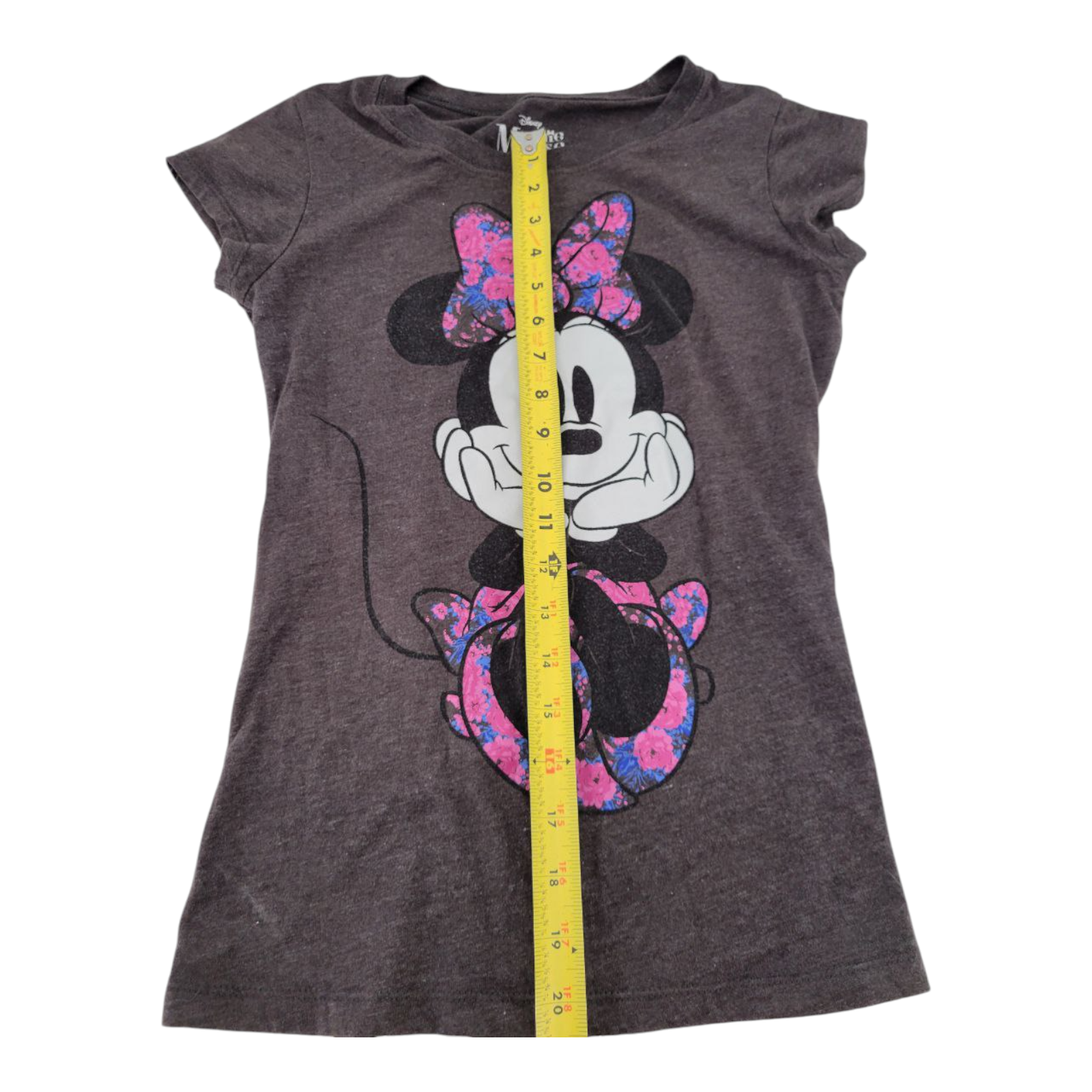 Disney Minnie Mouse Girls T-Shirt Gray Floral Bow Short Sleeves Size Medium