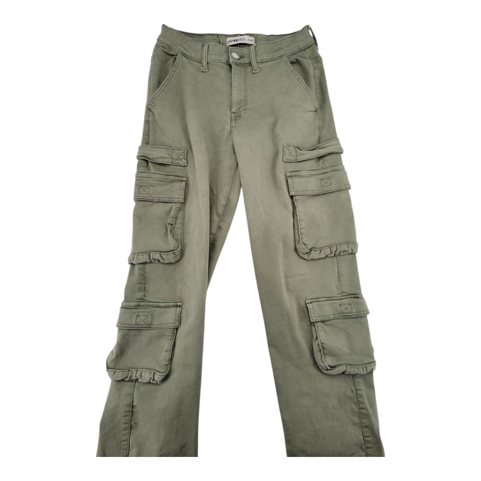 LoveGen Women's Utility Cargo Pants Size 7/29 Multi-Pocket Drawstring Hem