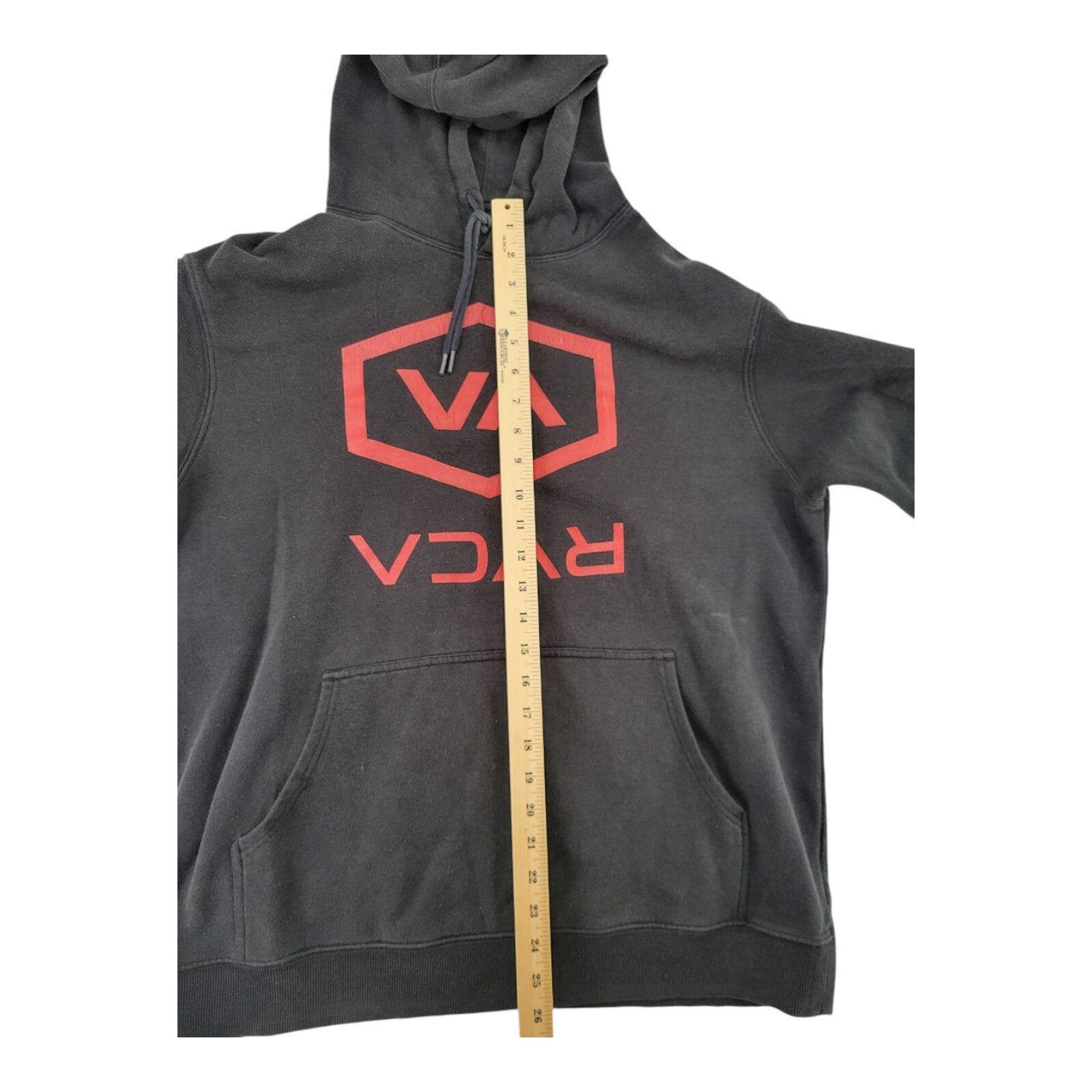 RVCA VA Hex Logo Hoodie Black Pullover Sweatshirt Size 46x26