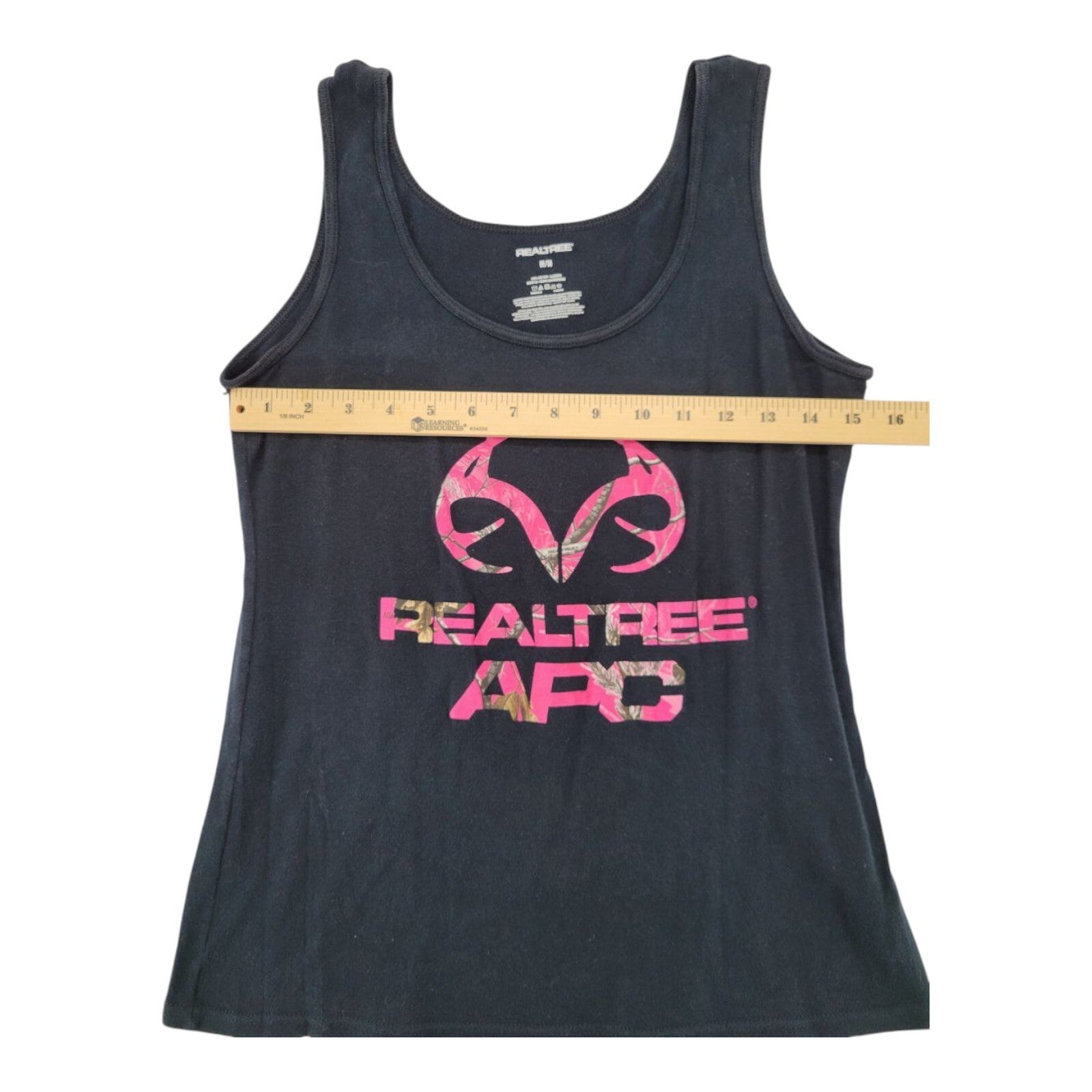Realtree APC Pink Camo Antler Logo Black Tank Top Womens Size M