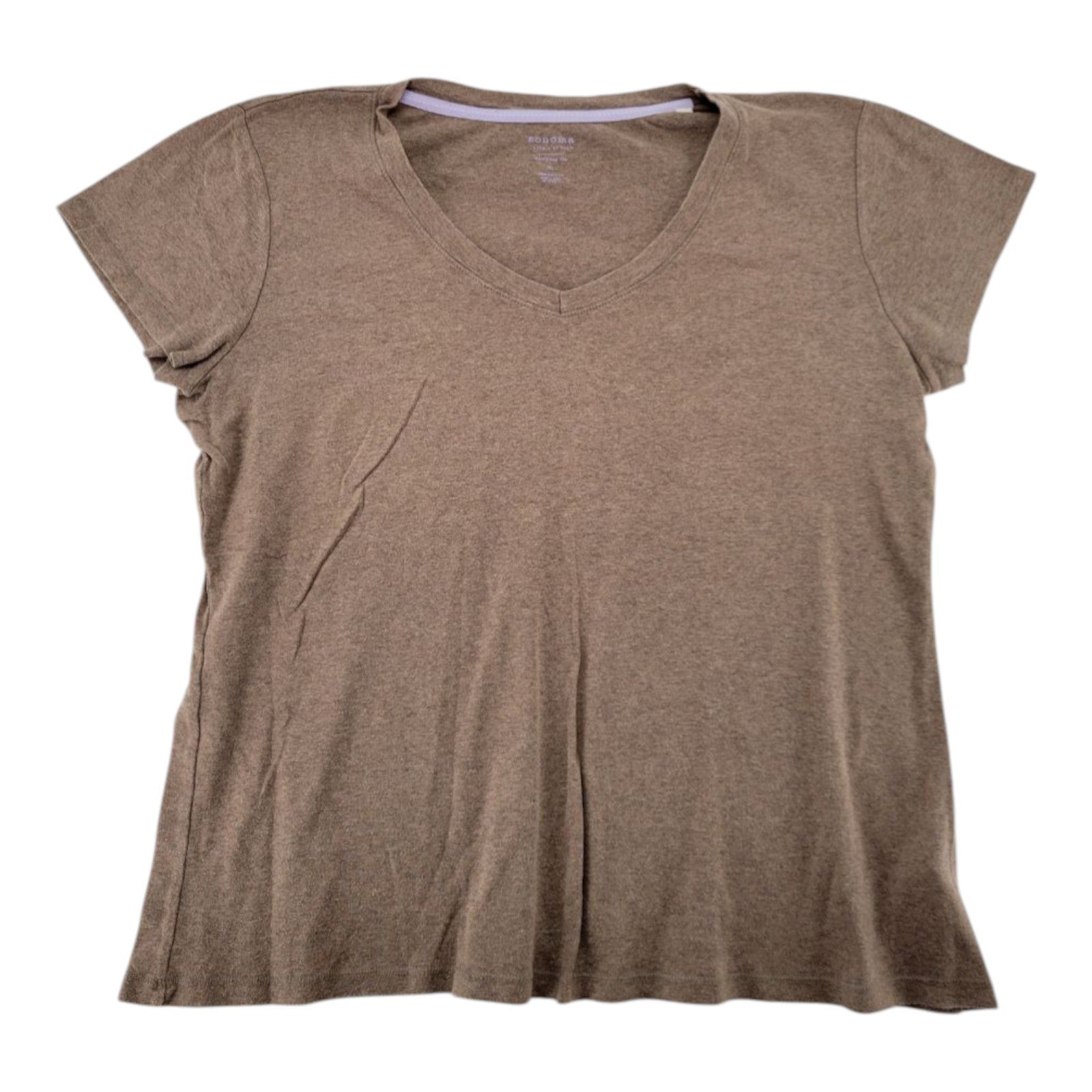 Sonoma Life Style Women's Brown V-Neck Everyday Tee 100% Cotton Size XL