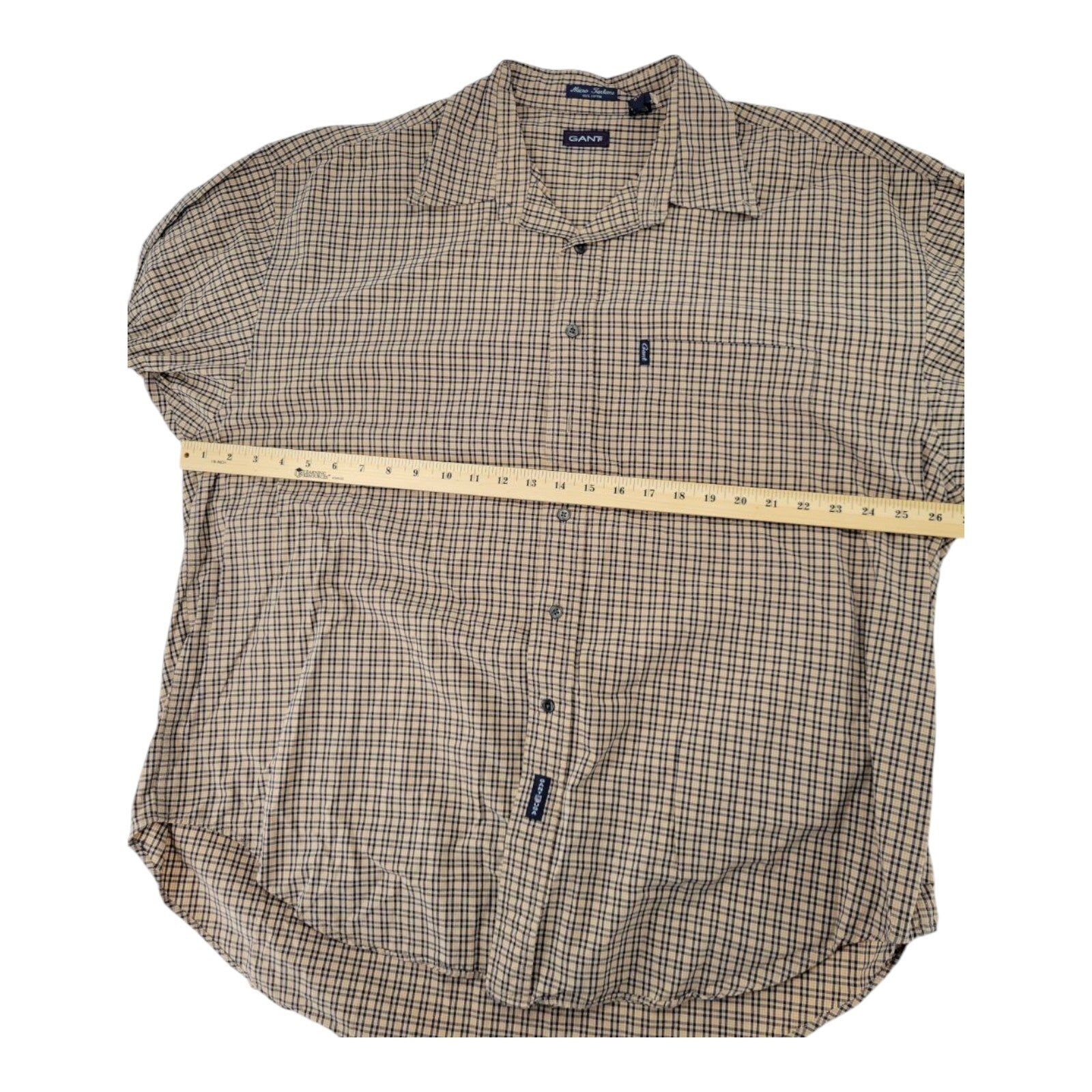 GANT USA Mens Shirt Beige Navy Tartan Plaid Cotton Button Down XXL