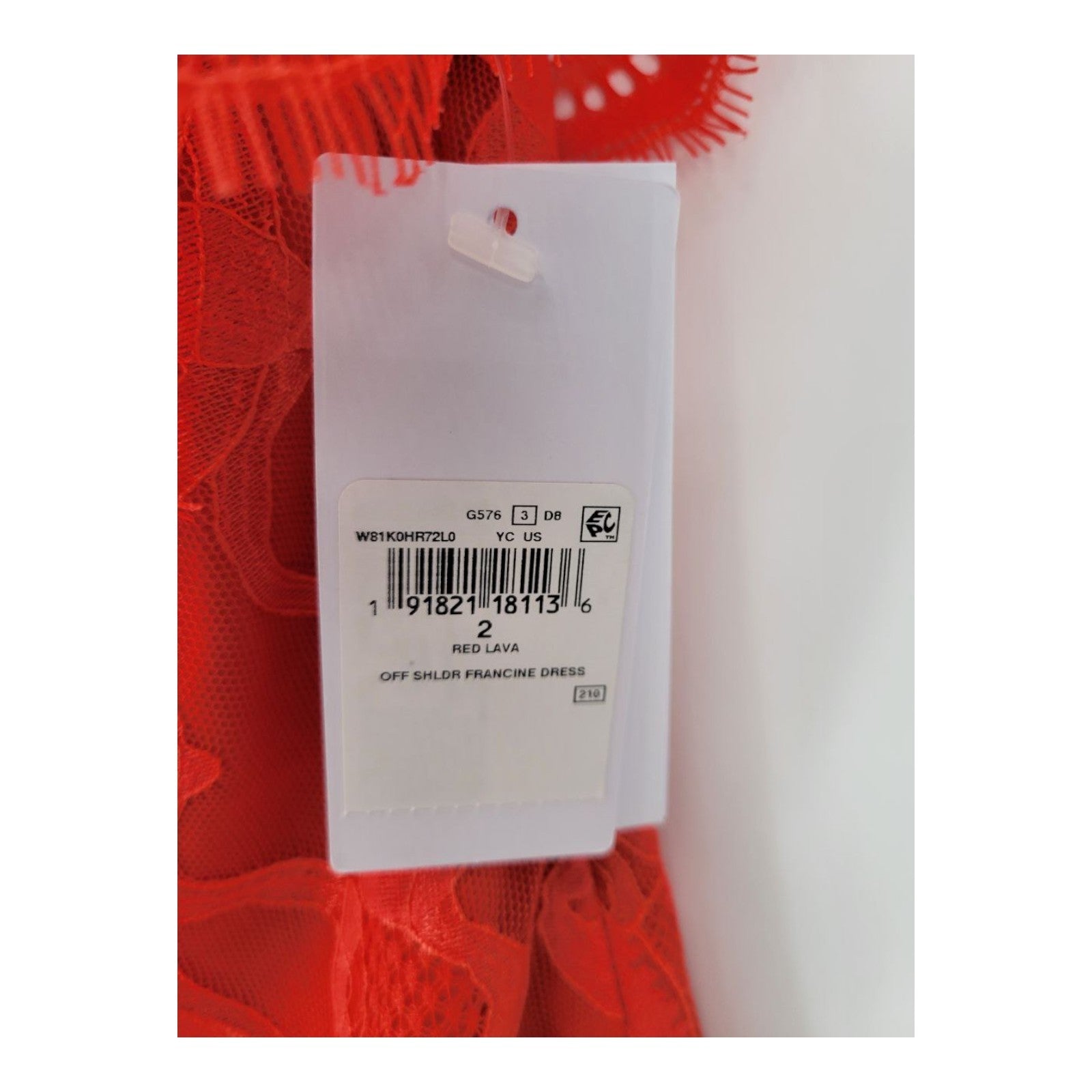 GUESS Women's Francine Off Shoulder Dress Red Lace Ruffle Hem Size 2