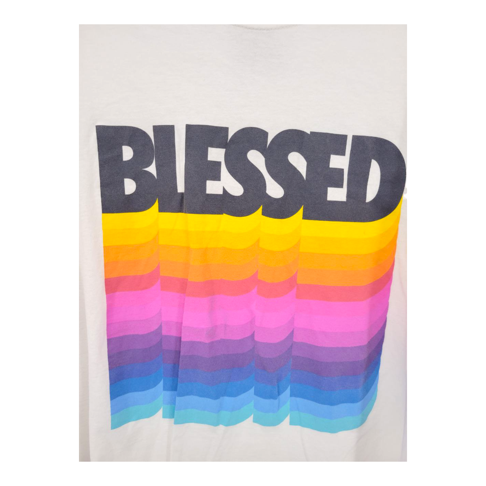 DOM Blessed Rainbow Graphic Tee White Cotton Shirt Short Sleeve 2XL