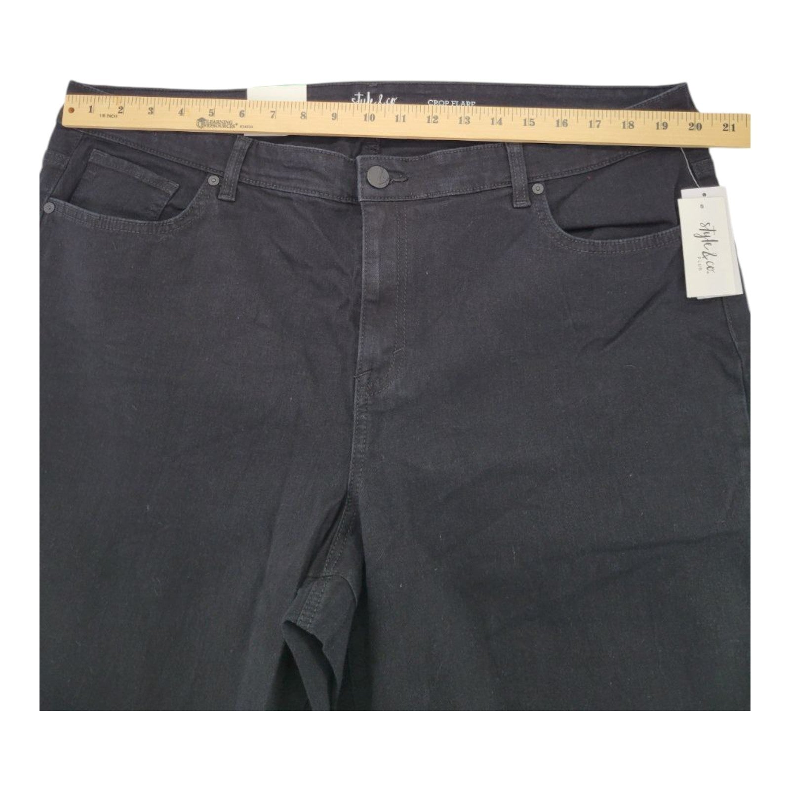 Style & Co Plus Crop Flare Pants 20W Black Rinse High Rise Stud Hem Stretch